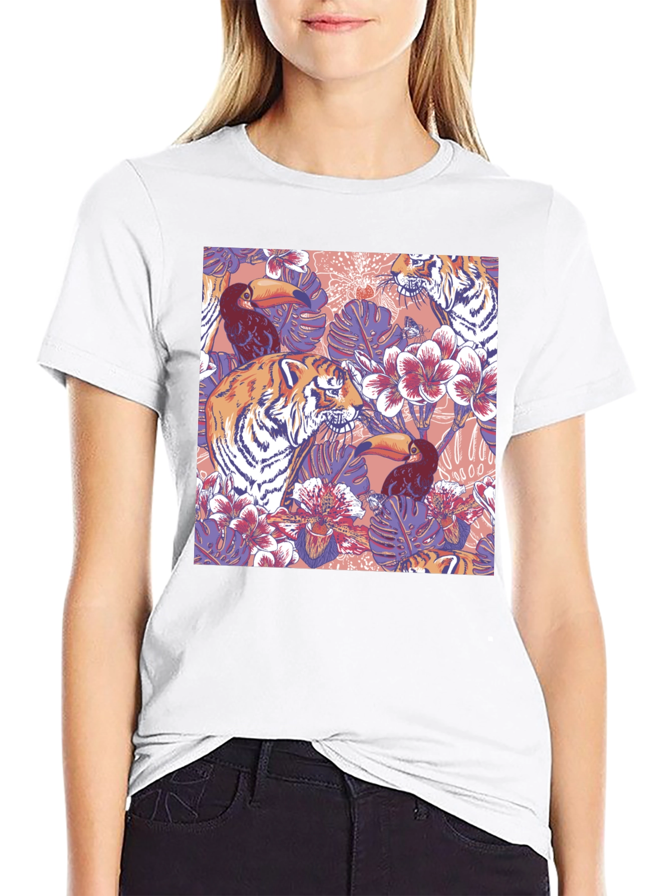 Tropical Tiger Toucan Black T-Shirt