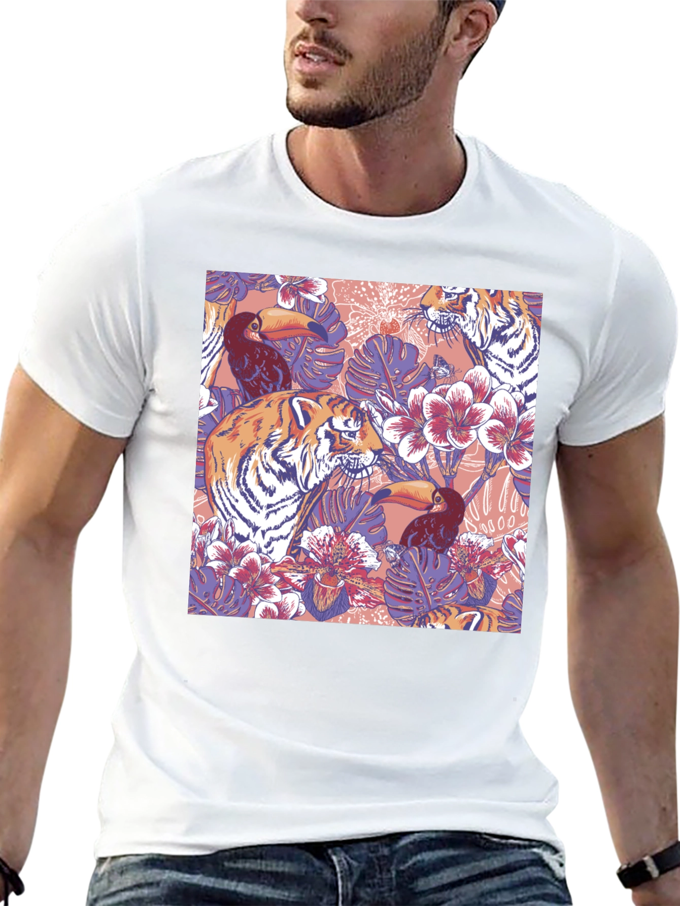 Tropical Tiger Toucan Black T-Shirt