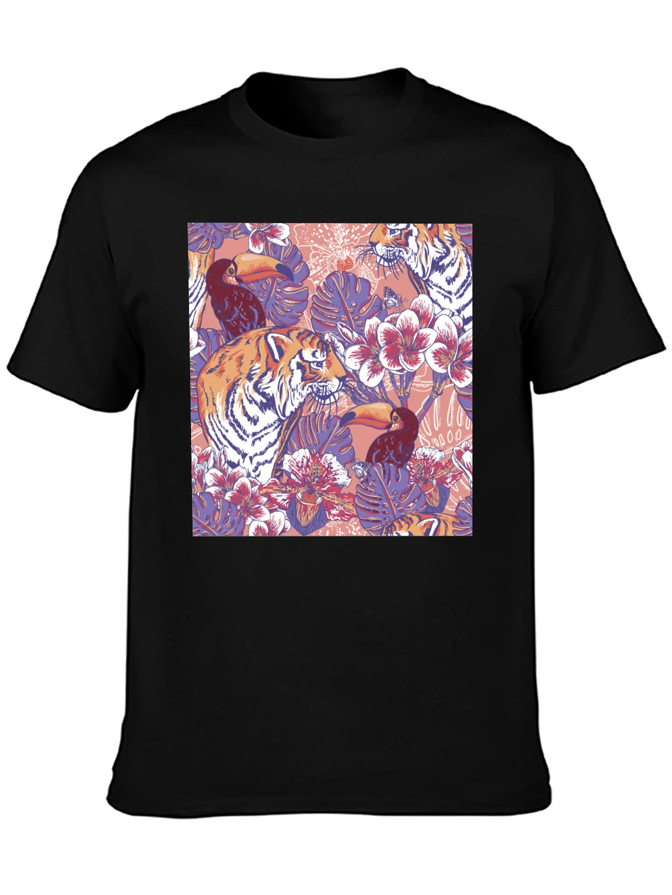 Tropical Tiger Toucan Black T-Shirt