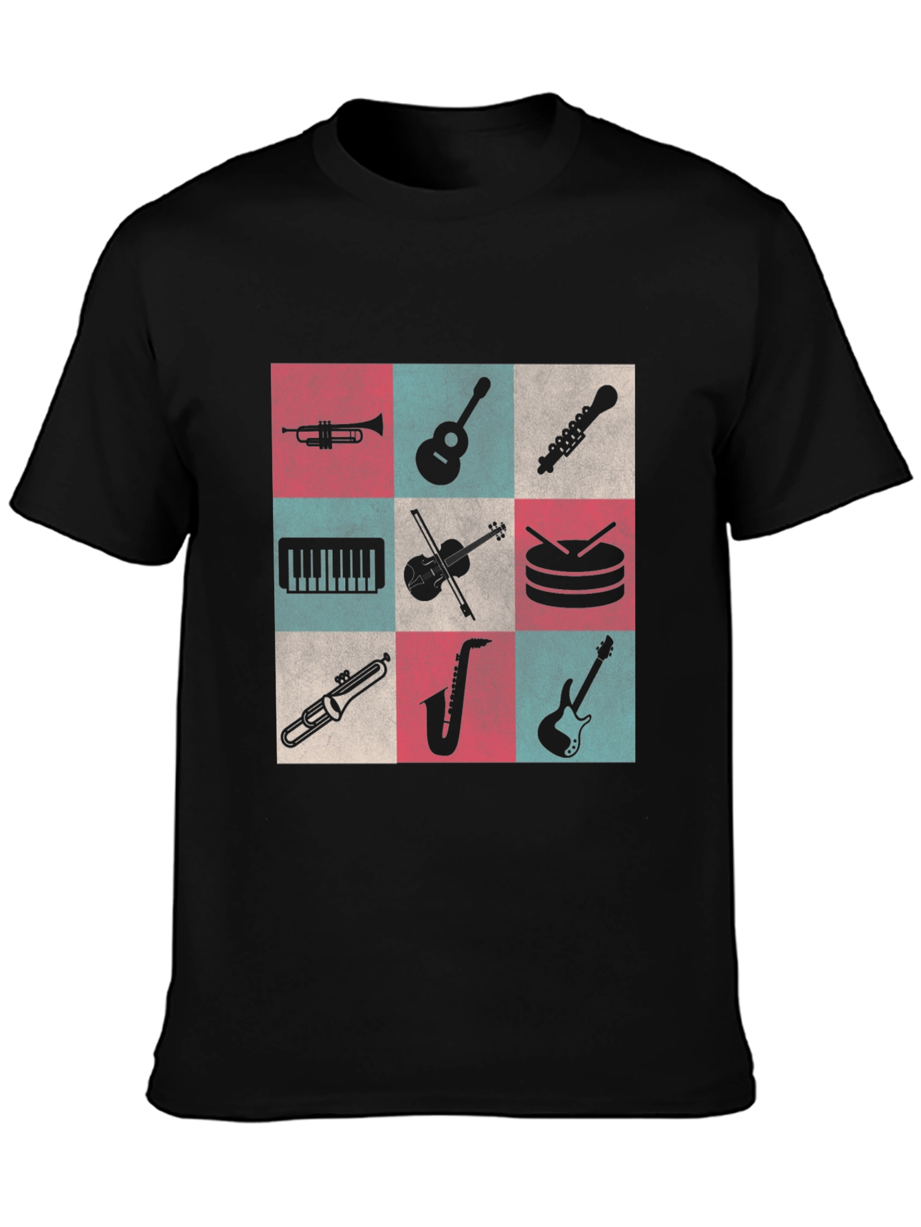 Musical Instruments Graphic Tee - Black Cotton Blend