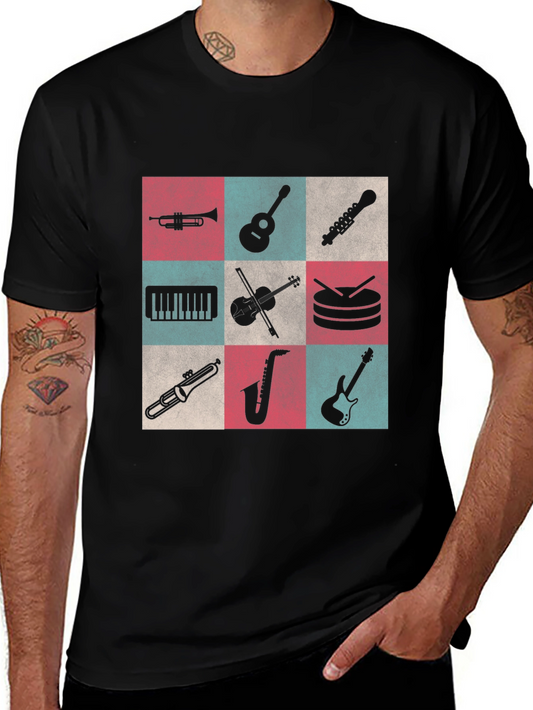 Musical Instruments Graphic Tee - Black Cotton Blend
