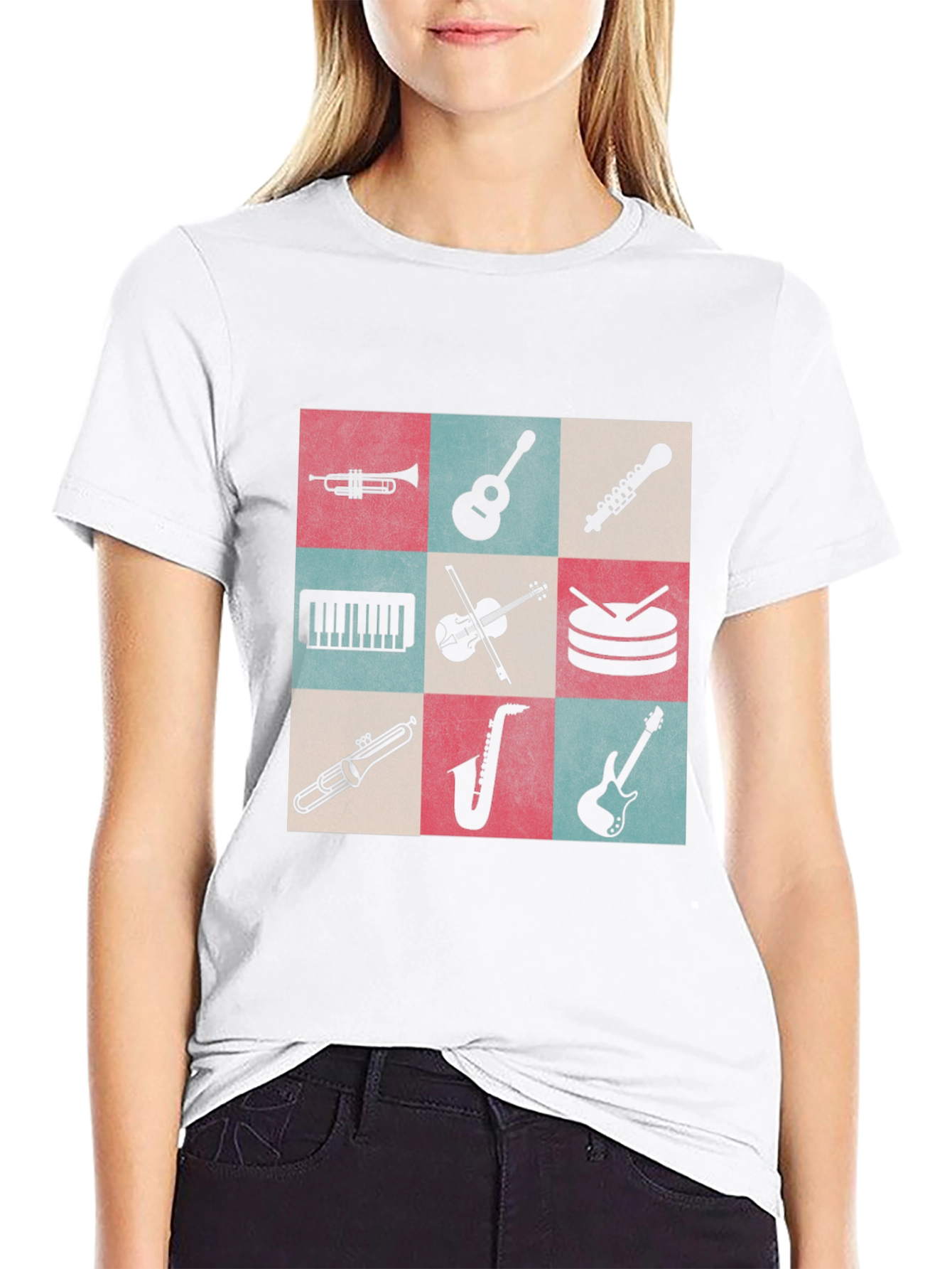 Musical Instruments Graphic Tee - Black Cotton Blend