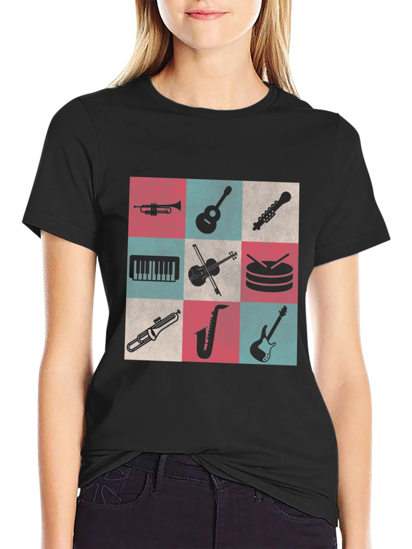 Musical Instruments Graphic Tee - Black Cotton Blend