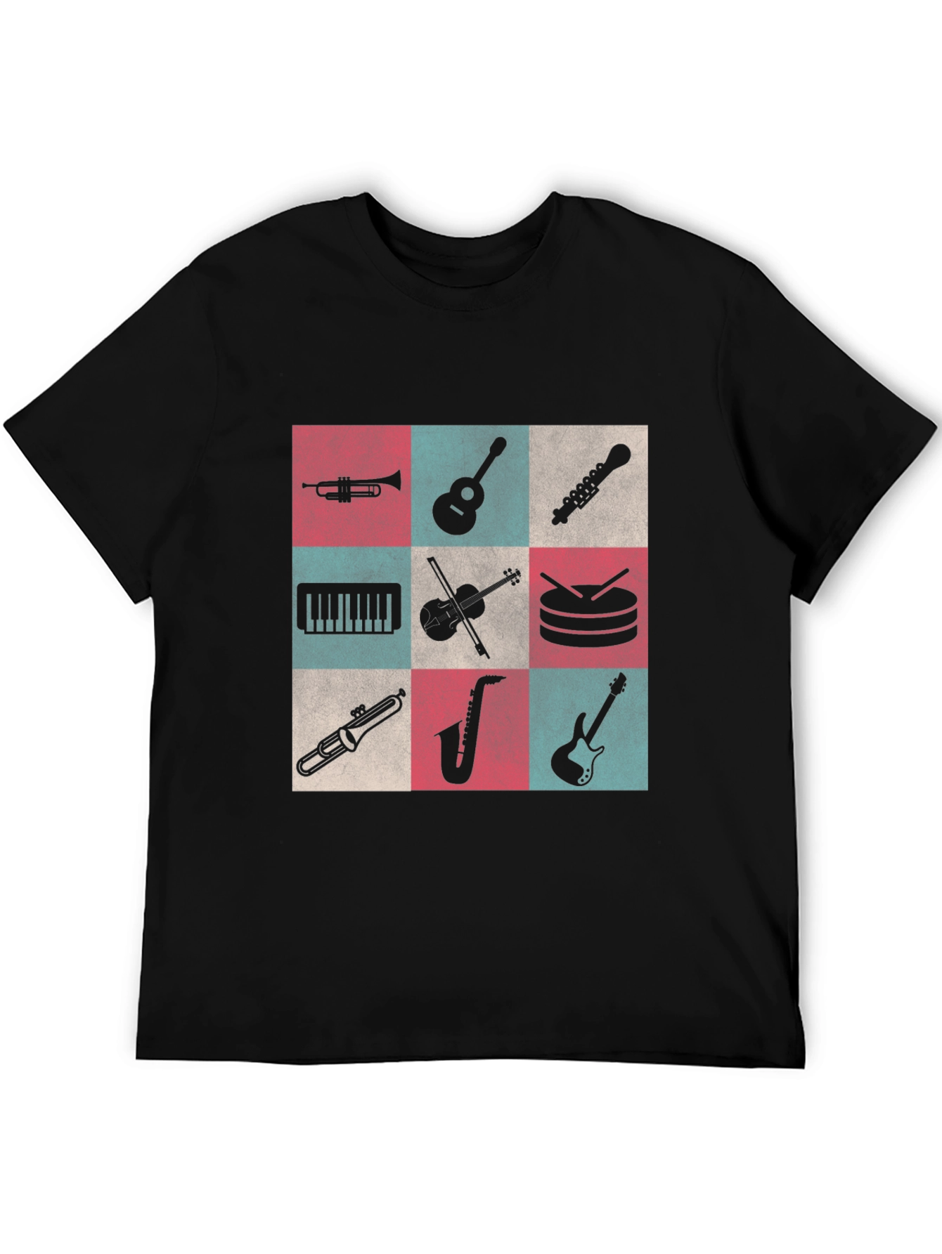 Musical Instruments Graphic Tee - Black Cotton Blend