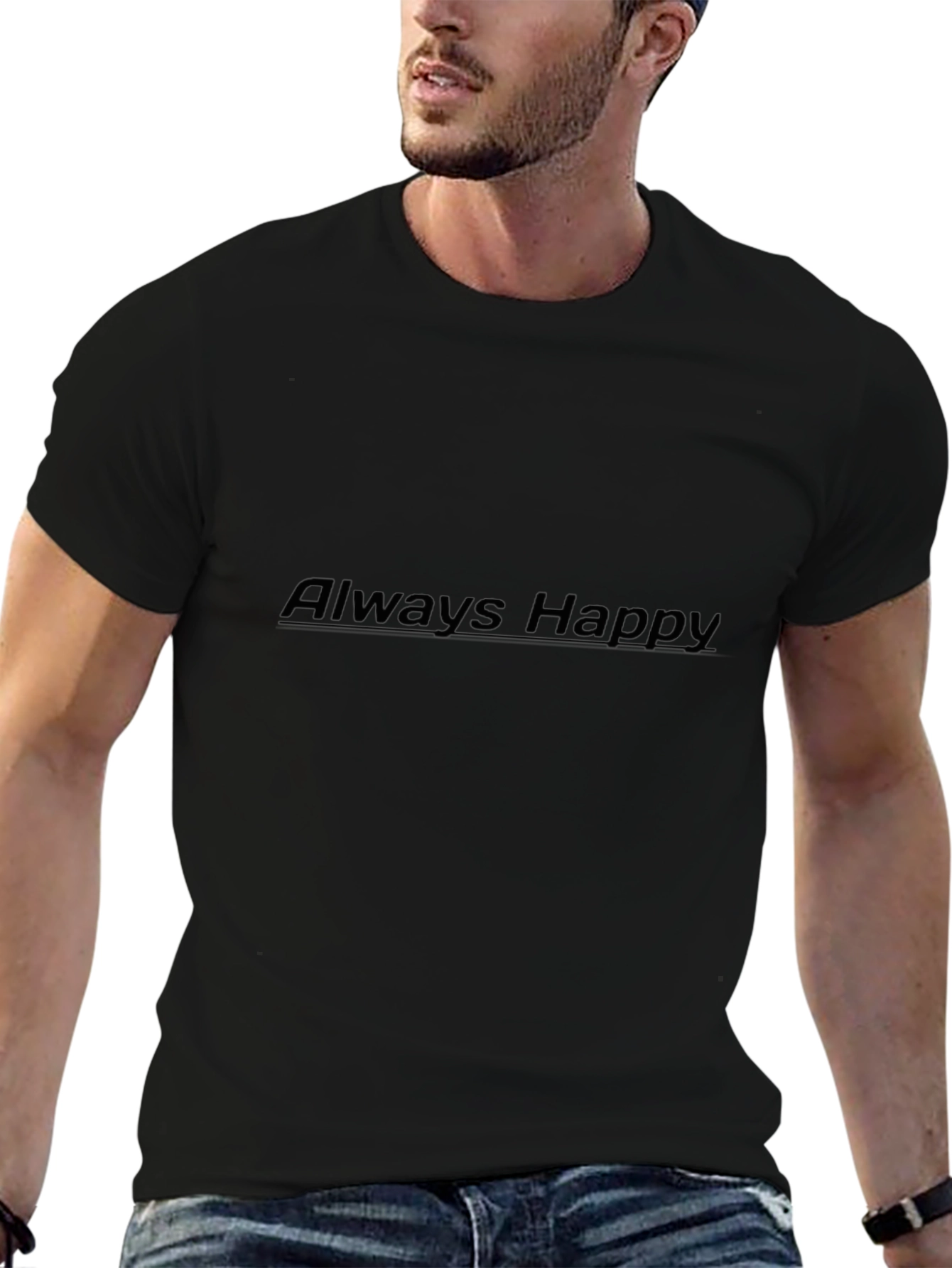 Always Happy Black T-Shirt - Mens Casual Wear