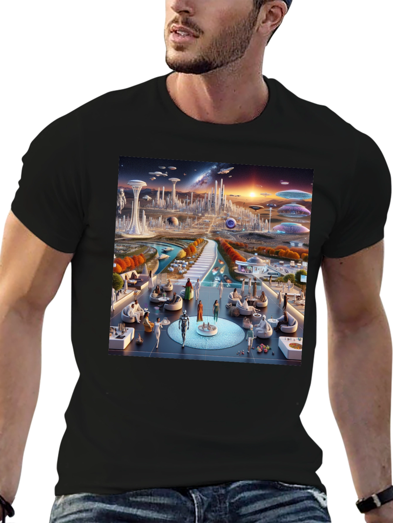 Futuristic Cityscape Graphic Tee - Sci-Fi Style