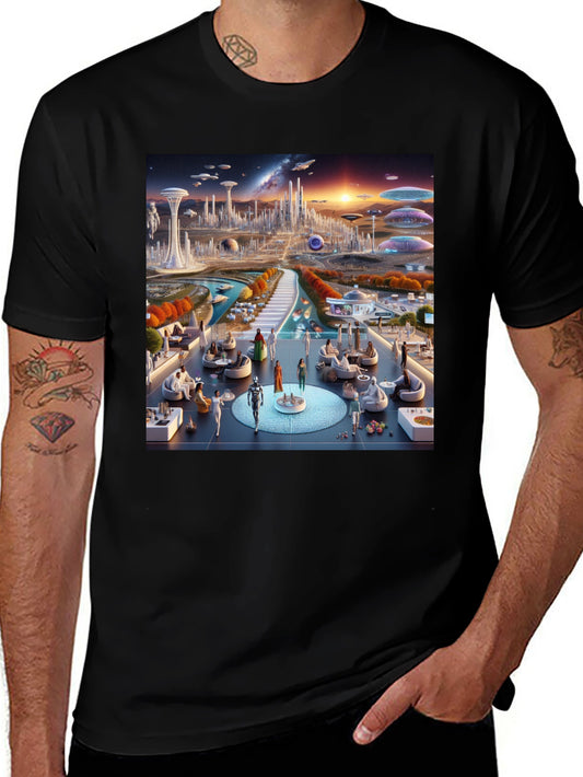 Futuristic Cityscape Graphic Tee - Sci-Fi Style