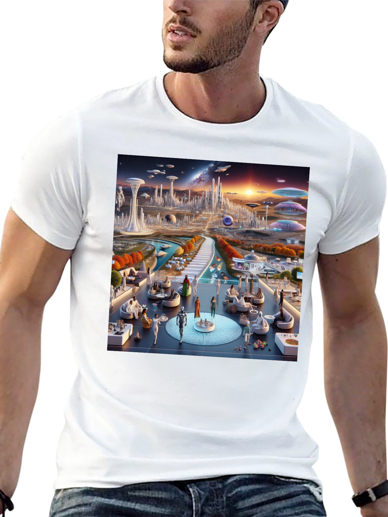 Futuristic Cityscape Graphic Tee - Sci-Fi Style