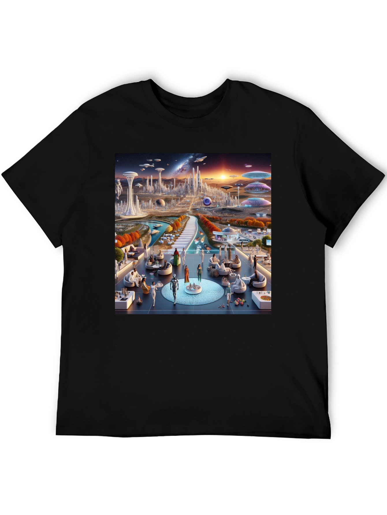 Futuristic Cityscape Graphic Tee - Sci-Fi Style