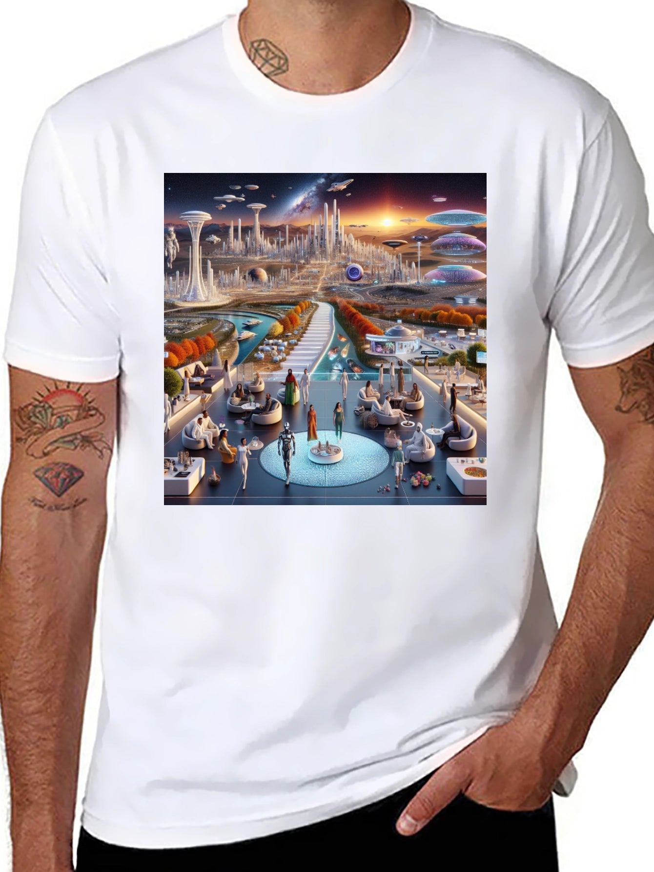 Futuristic Cityscape Graphic Tee - Sci-Fi Style