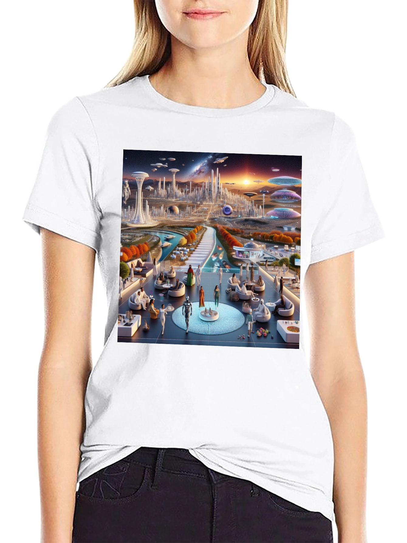 Futuristic Cityscape Graphic Tee - Sci-Fi Style