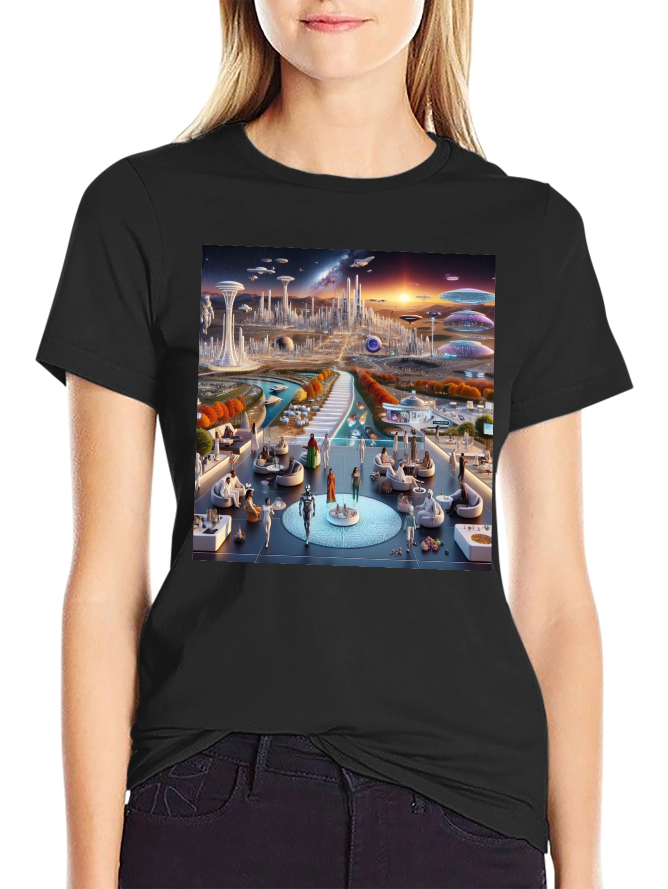 Futuristic Cityscape Graphic Tee - Sci-Fi Style