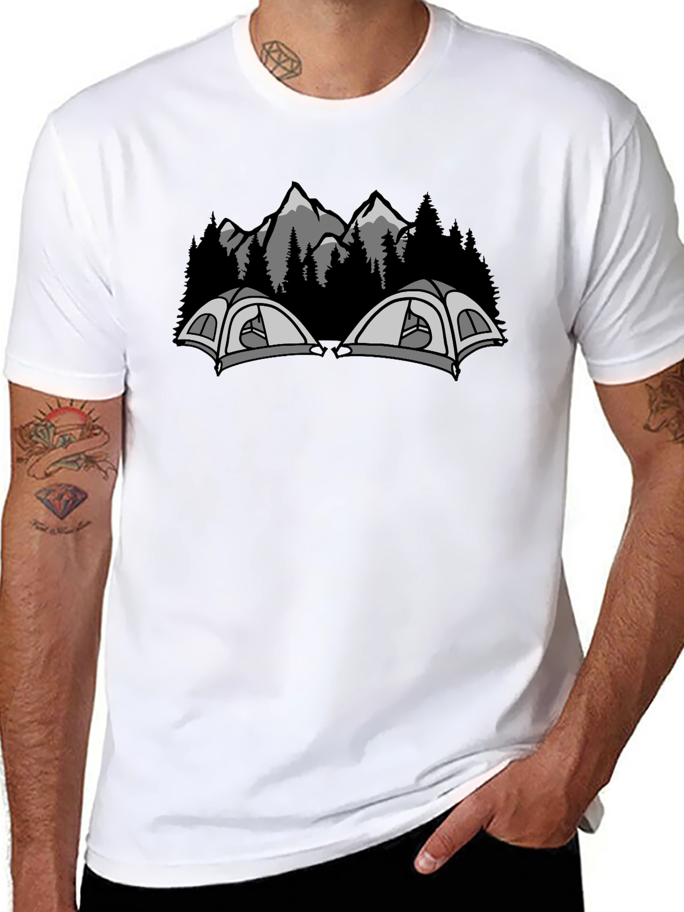 Camping Tents and Mountain Graphic Tee