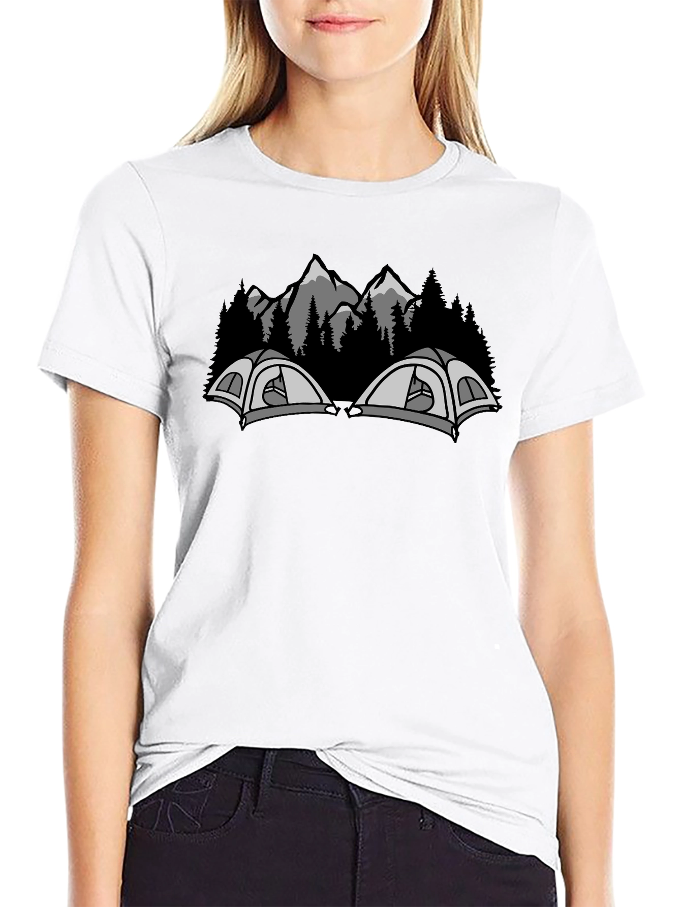 Camping Tents and Mountain Graphic Tee