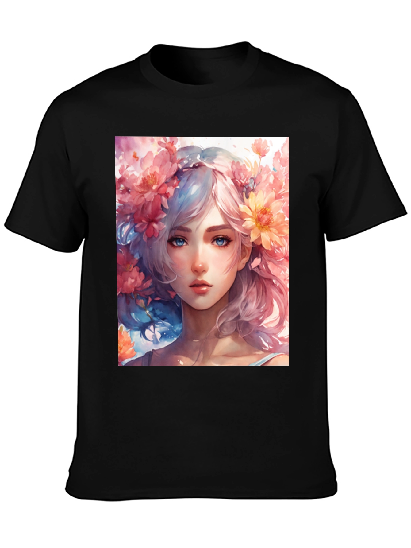 Floral Girl Graphic Tee - Artistic Style