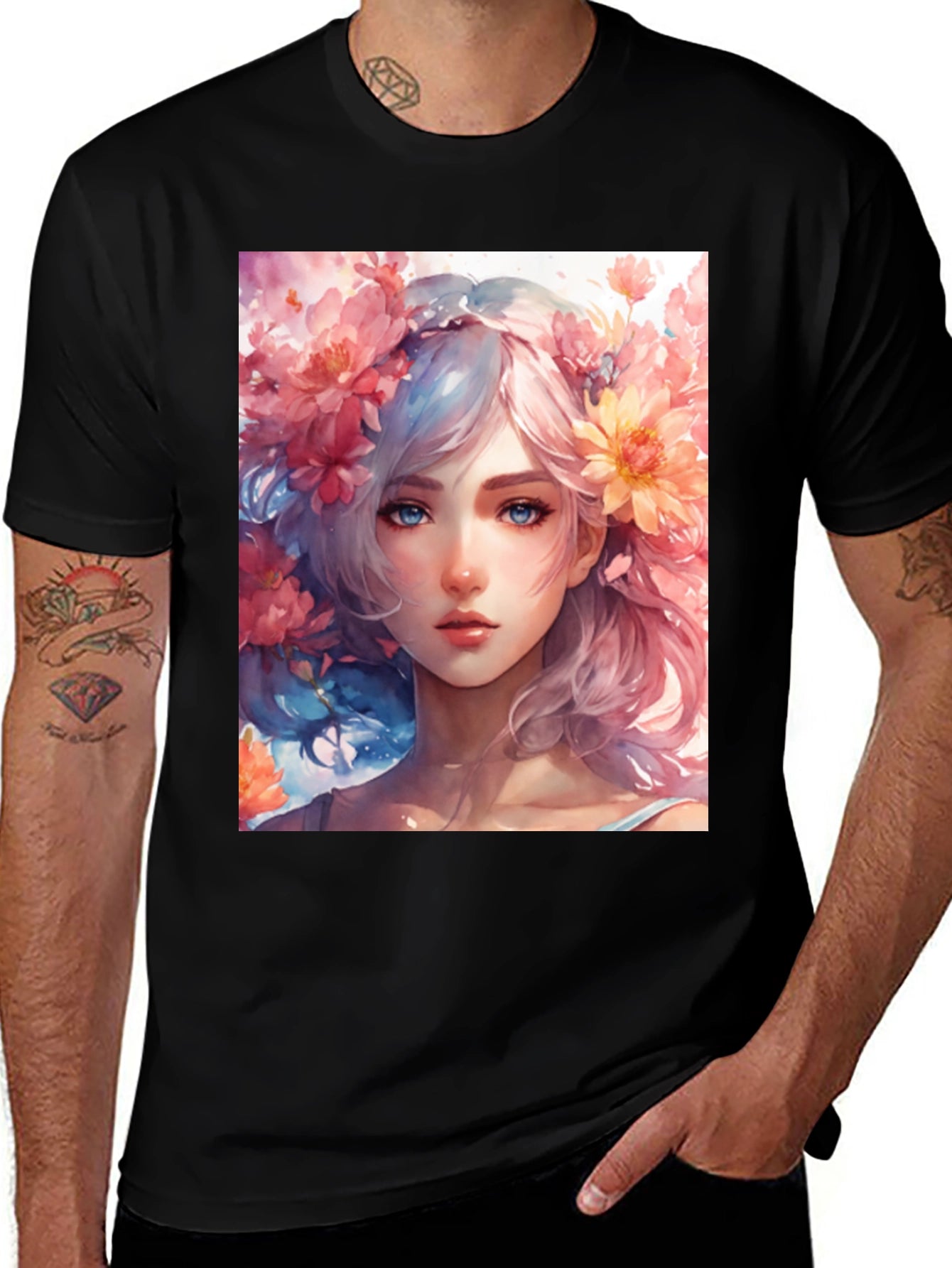 Floral Girl Graphic Tee - Artistic Style