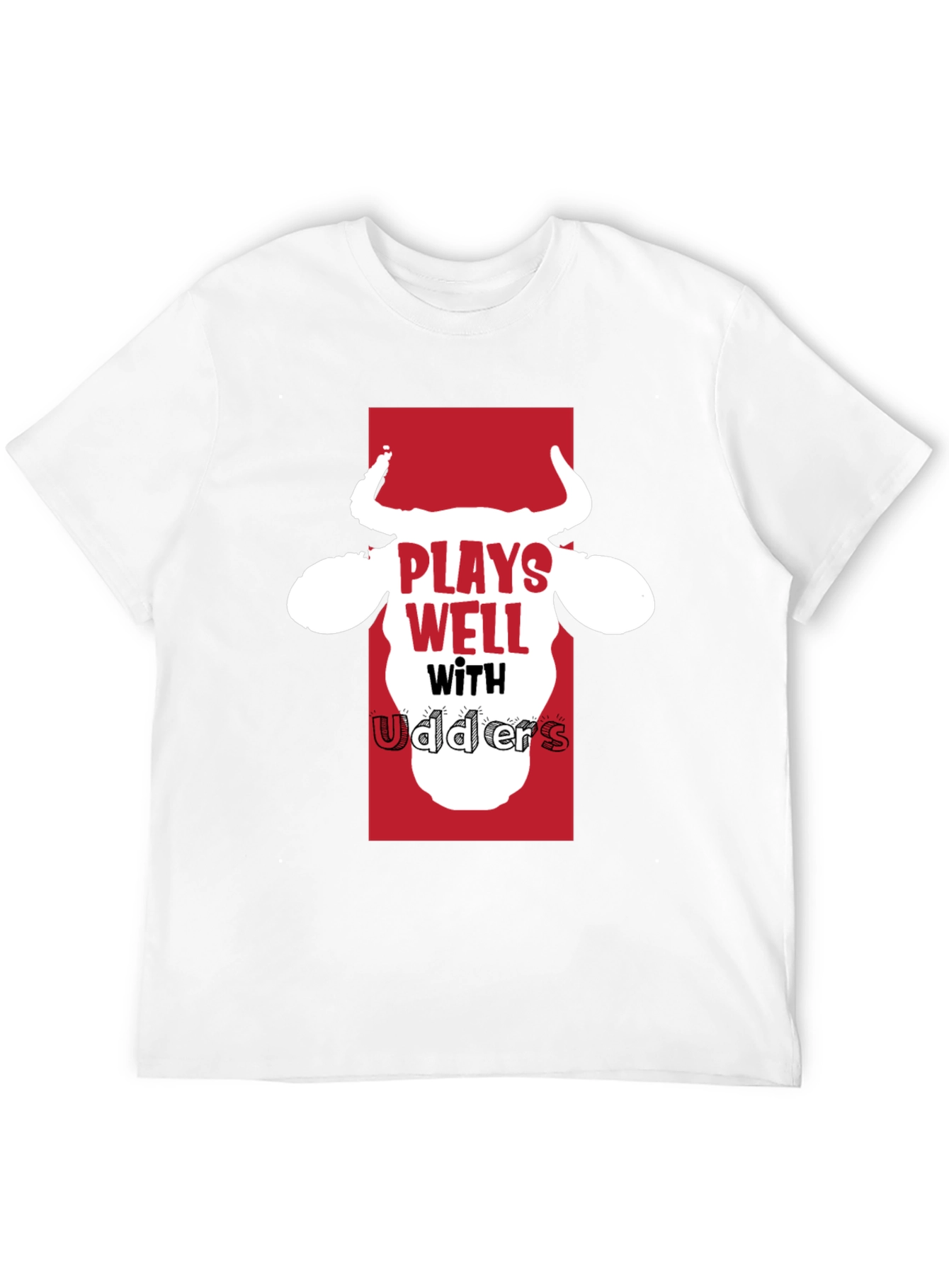 Plays Well with Udders Funny Black T-Shirt