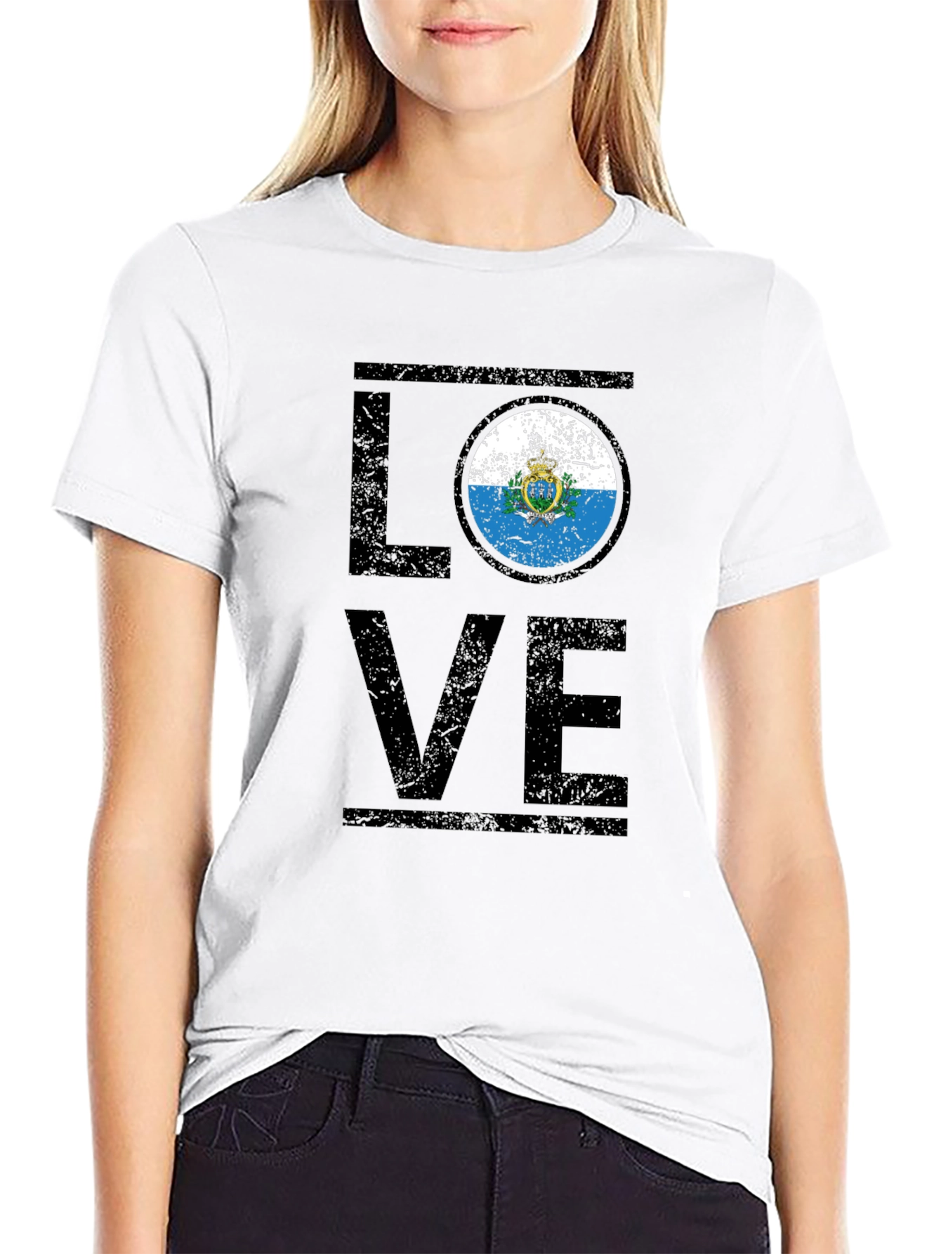 San Marino Flag Love T-Shirt - Black