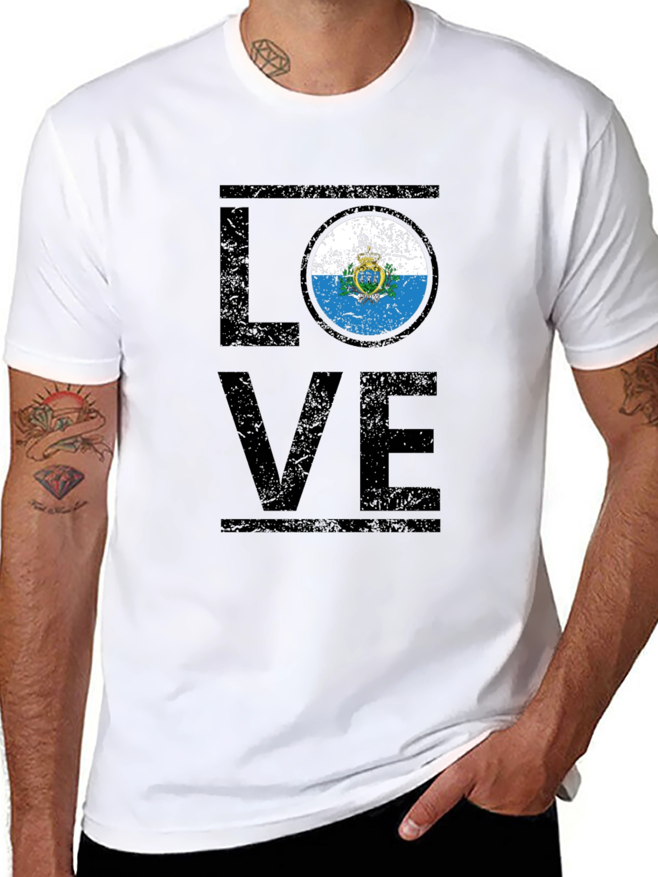 San Marino Flag Love T-Shirt - Black