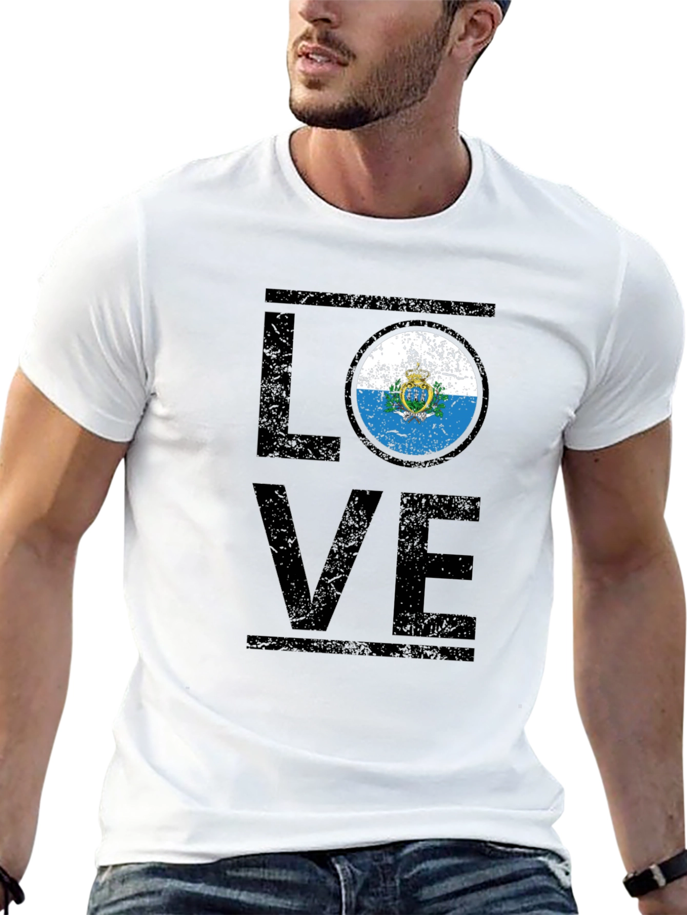 San Marino Flag Love T-Shirt - Black