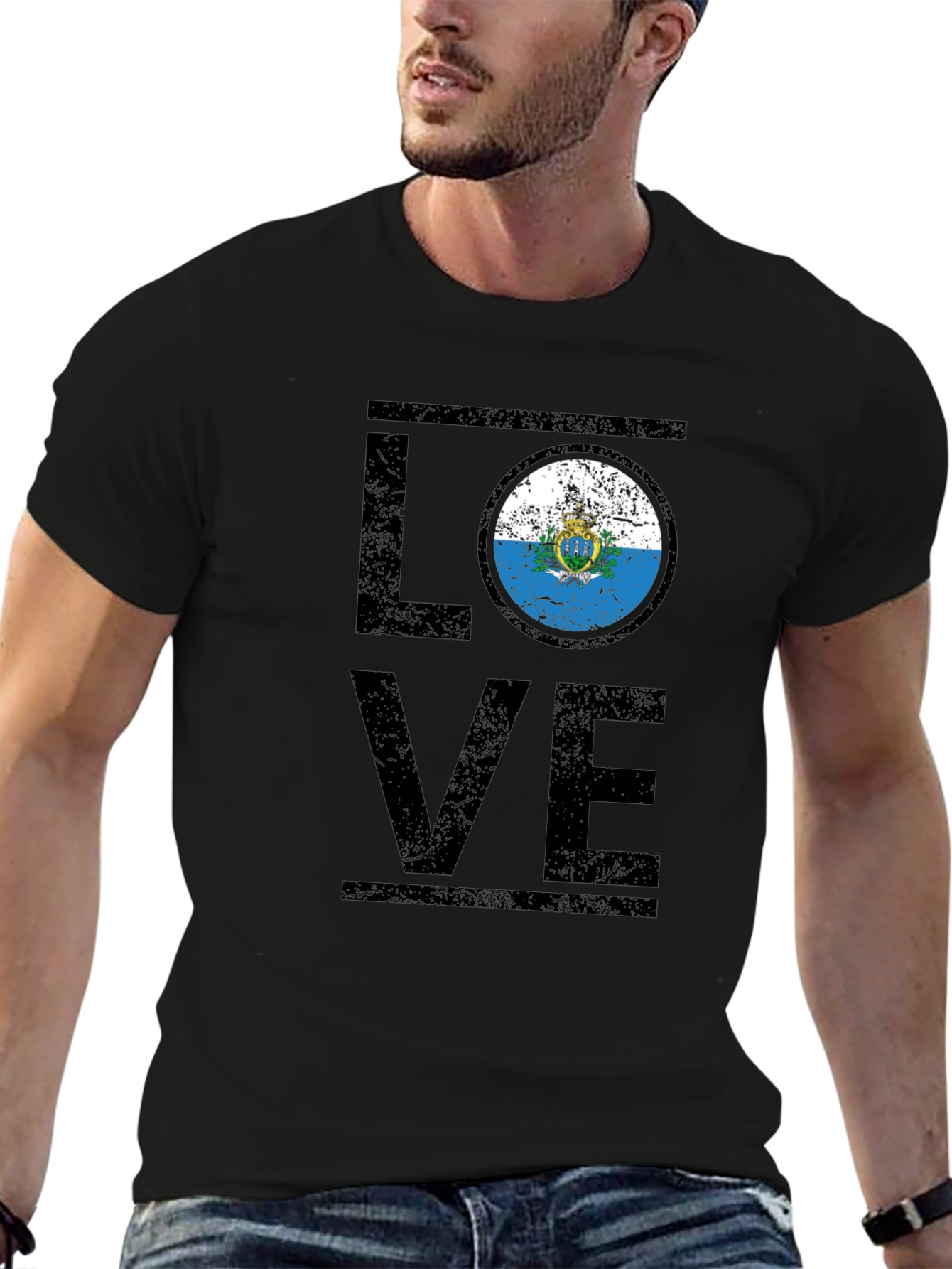 San Marino Flag Love T-Shirt - Black