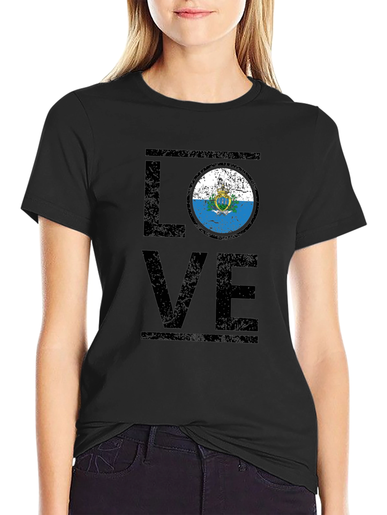 San Marino Flag Love T-Shirt - Black