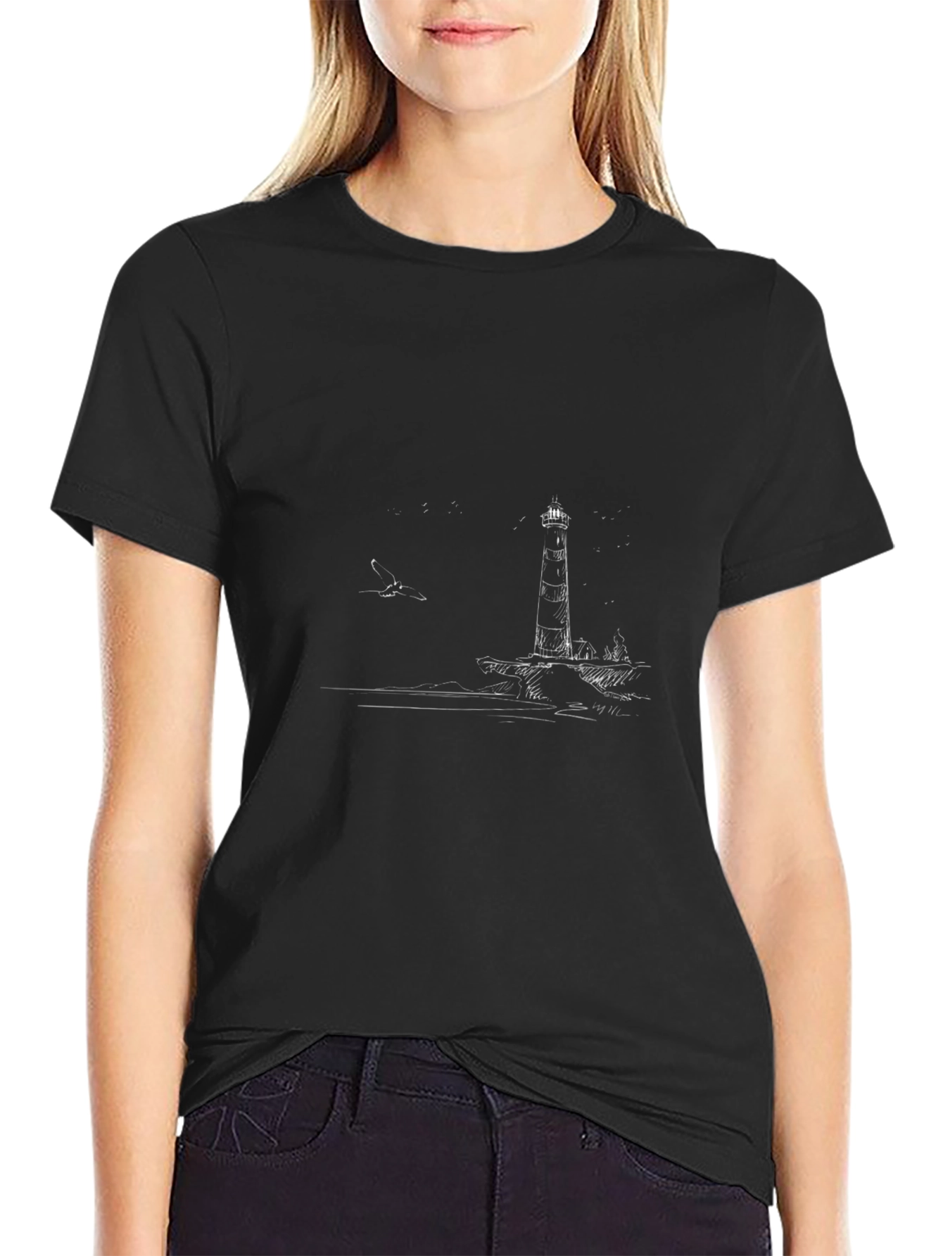 Lighthouse Graphic Tee - Classic Black Cotton Shirt