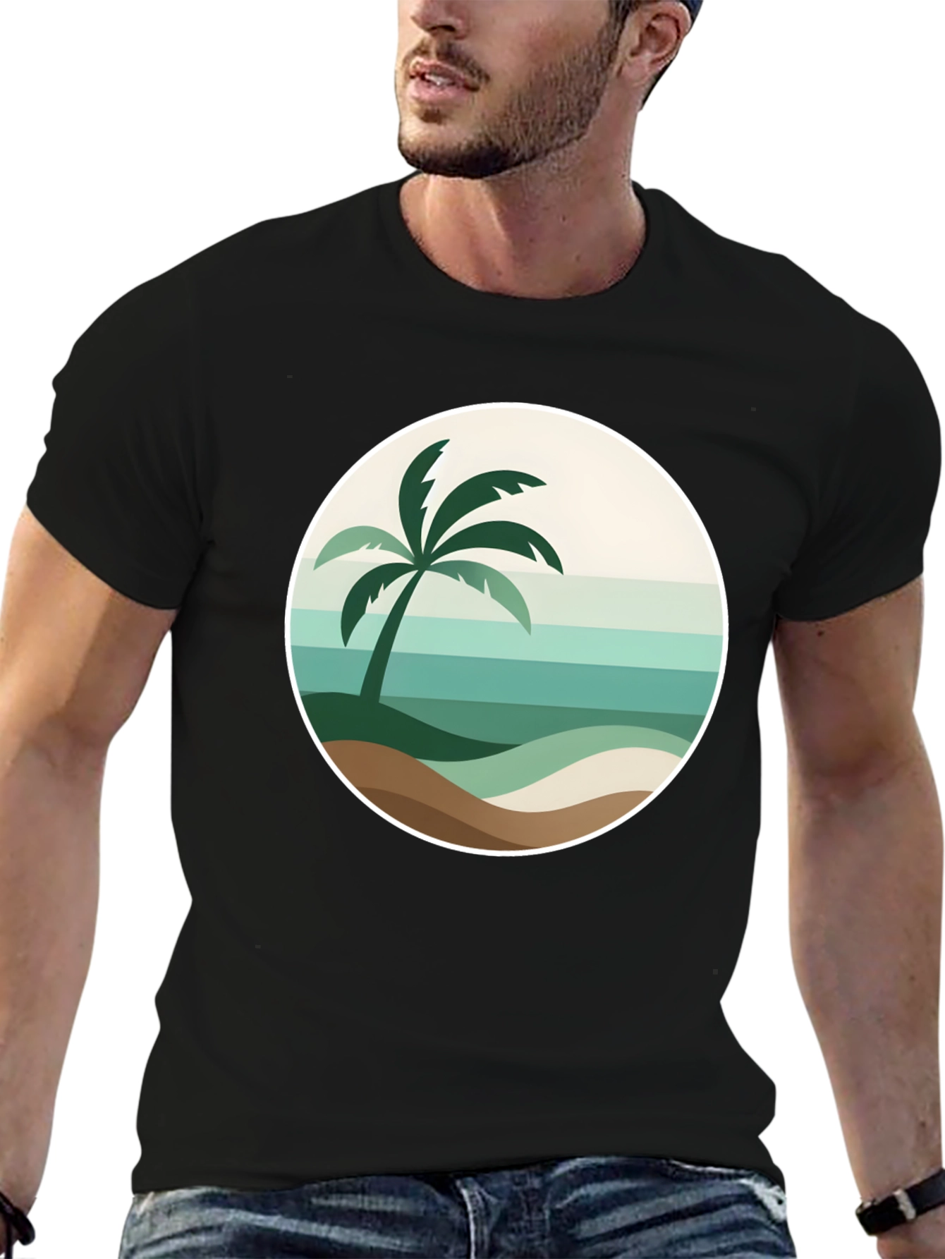 Tropical Palm Tee - Beach Scene Graphic T-Shirt