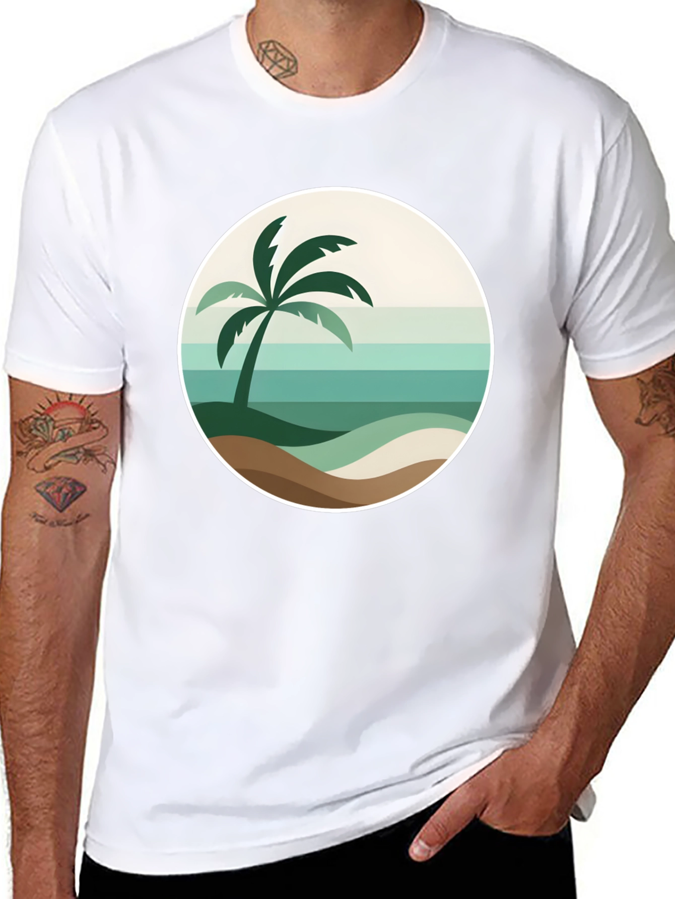 Tropical Palm Tee - Beach Scene Graphic T-Shirt