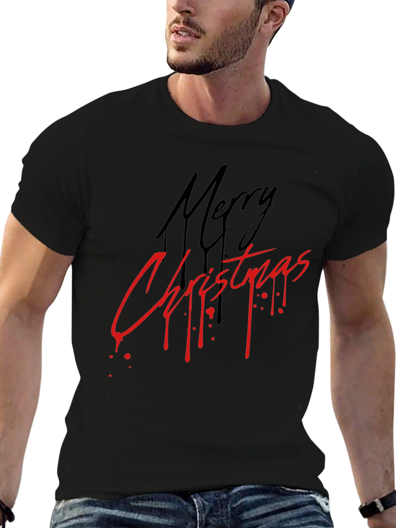 Merry Christmas Graphic Tee - Black Holiday T-Shirt