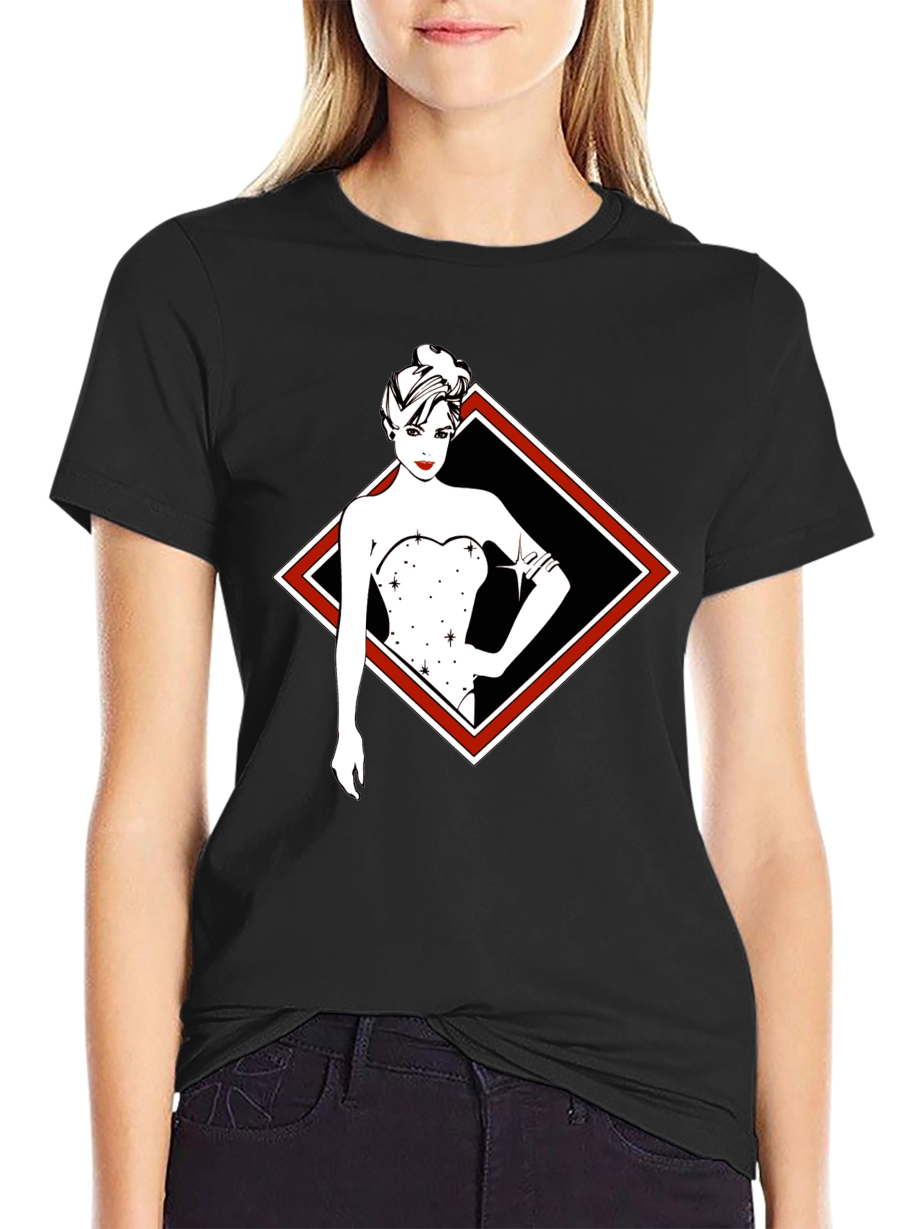 Stylish Woman Graphic Black Tee