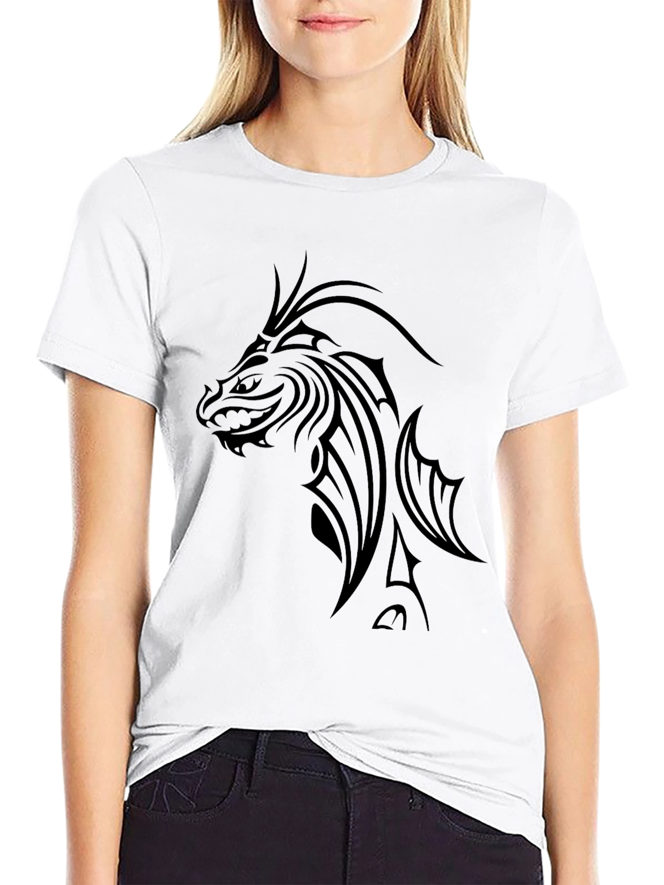 Tribal Dragon Graphic Tee - Black