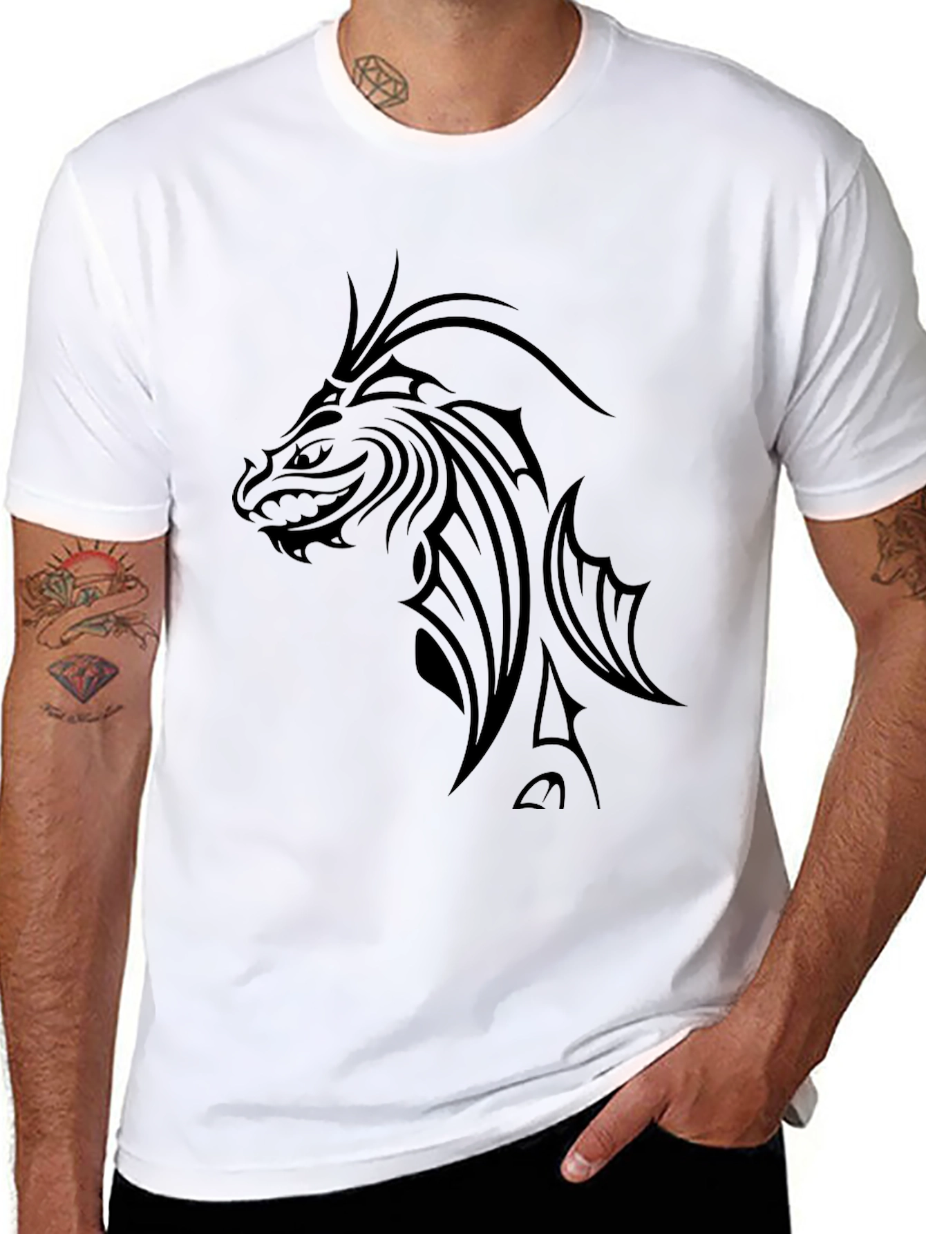 Tribal Dragon Graphic Tee - Black