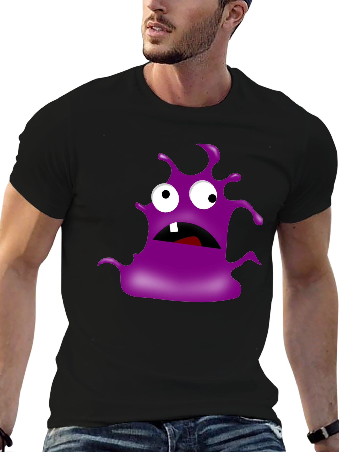 Monster Graphic Print Tee - Black Cotton T-Shirt