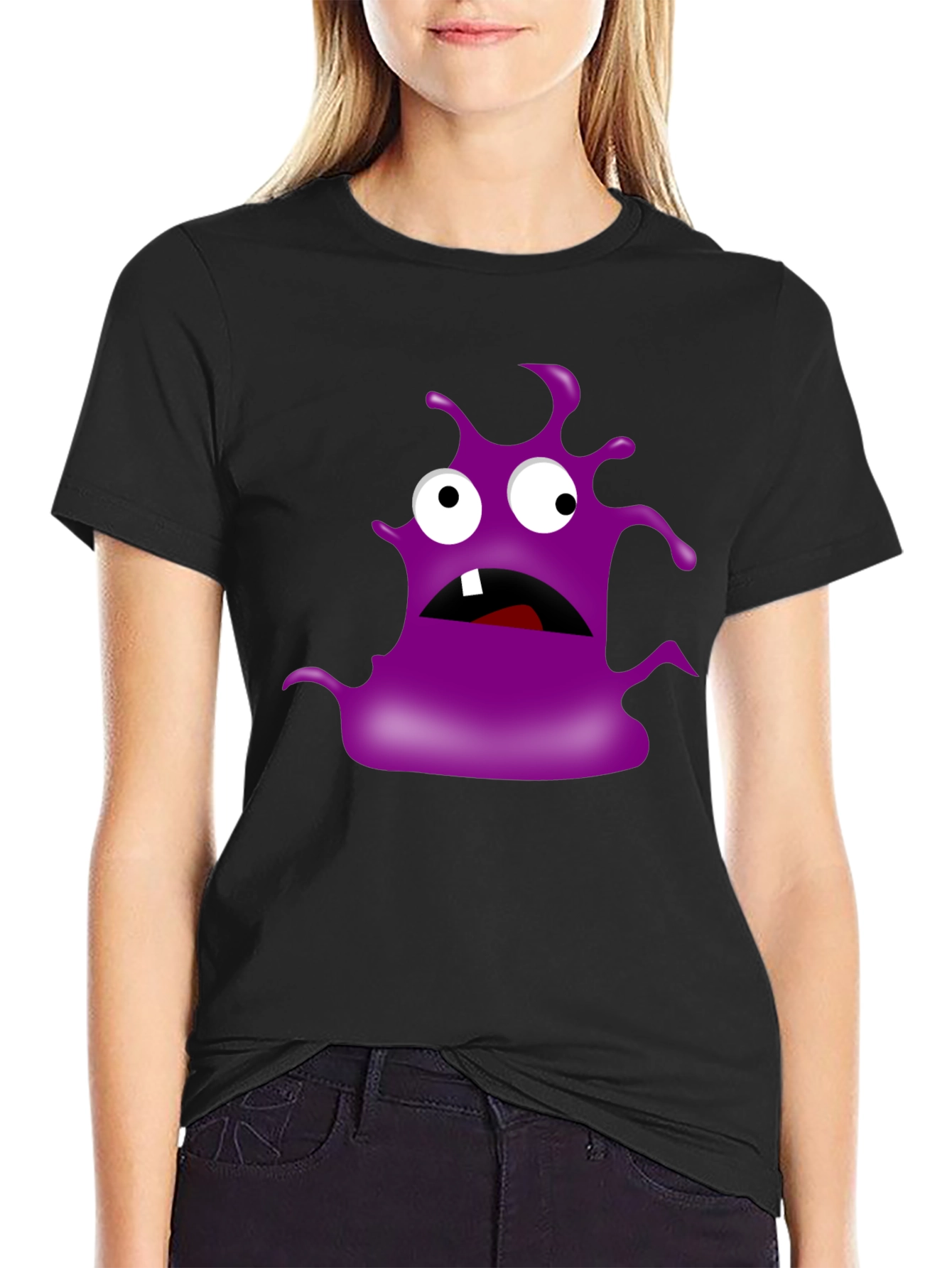 Monster Graphic Print Tee - Black Cotton T-Shirt