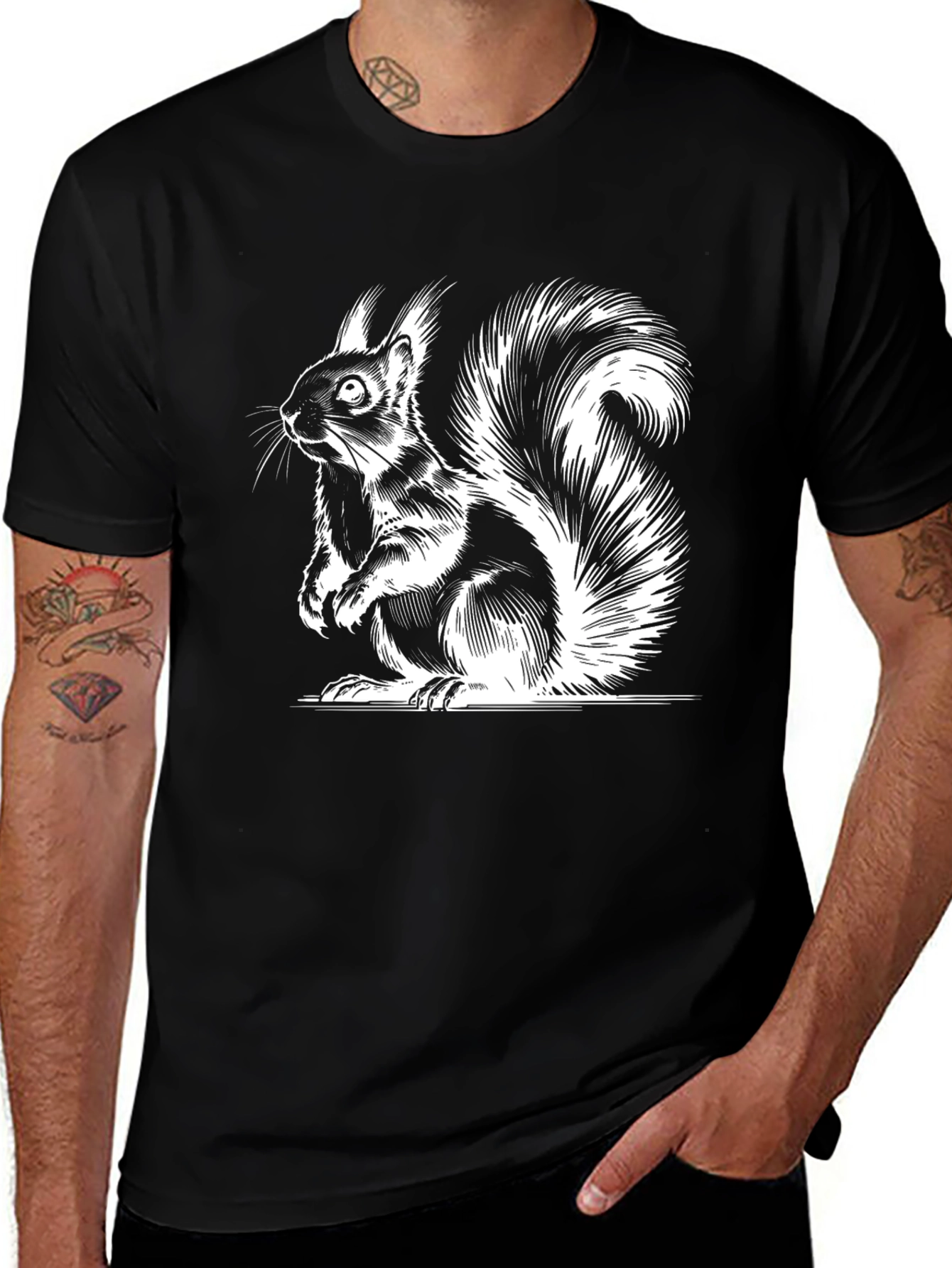 Squirrel Graphic Tee - Classic Black Cotton T-Shirt