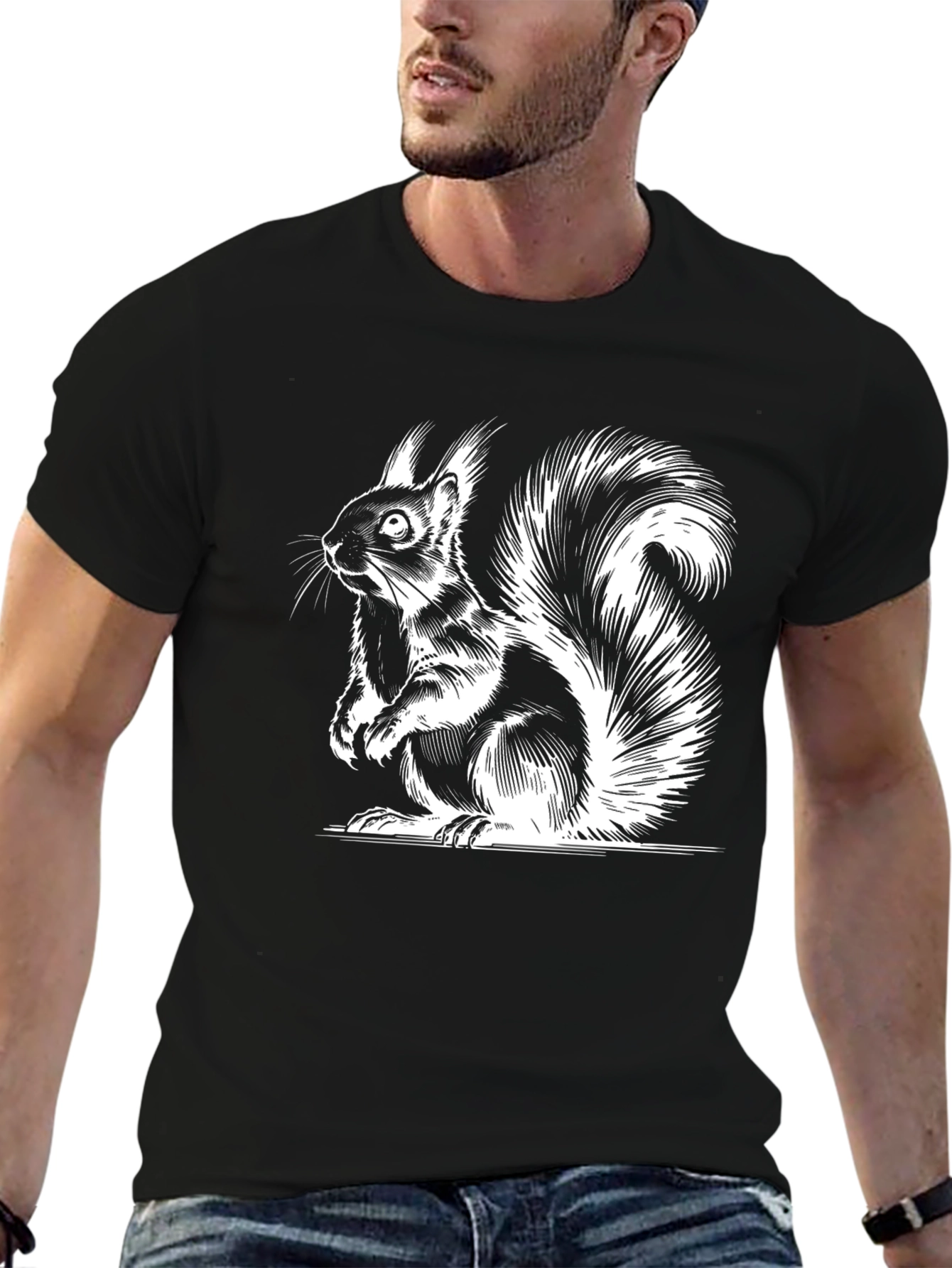 Squirrel Graphic Tee - Classic Black Cotton T-Shirt