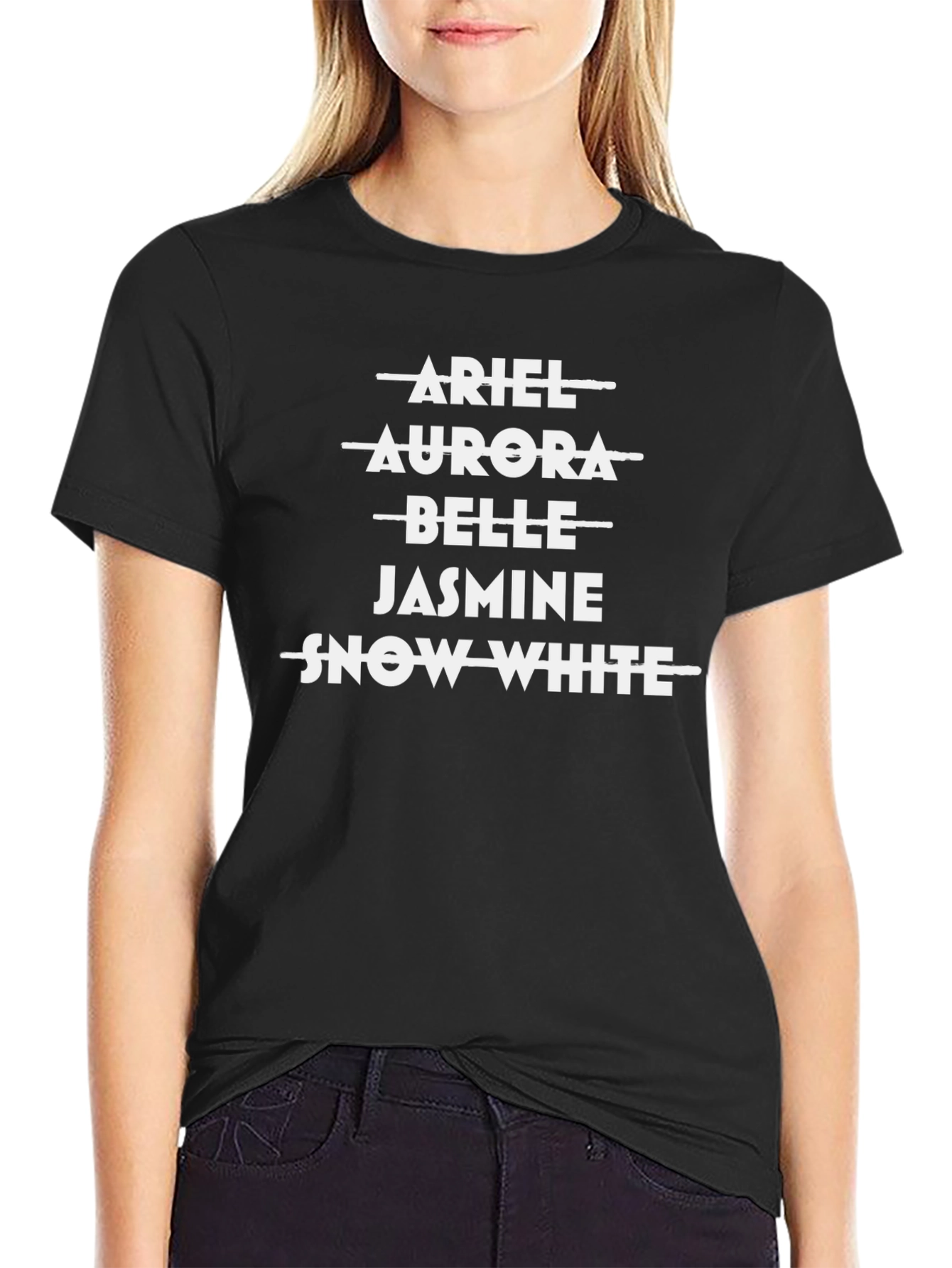 Disney Princesses T-Shirt Black Cotton Crew Neck Tee