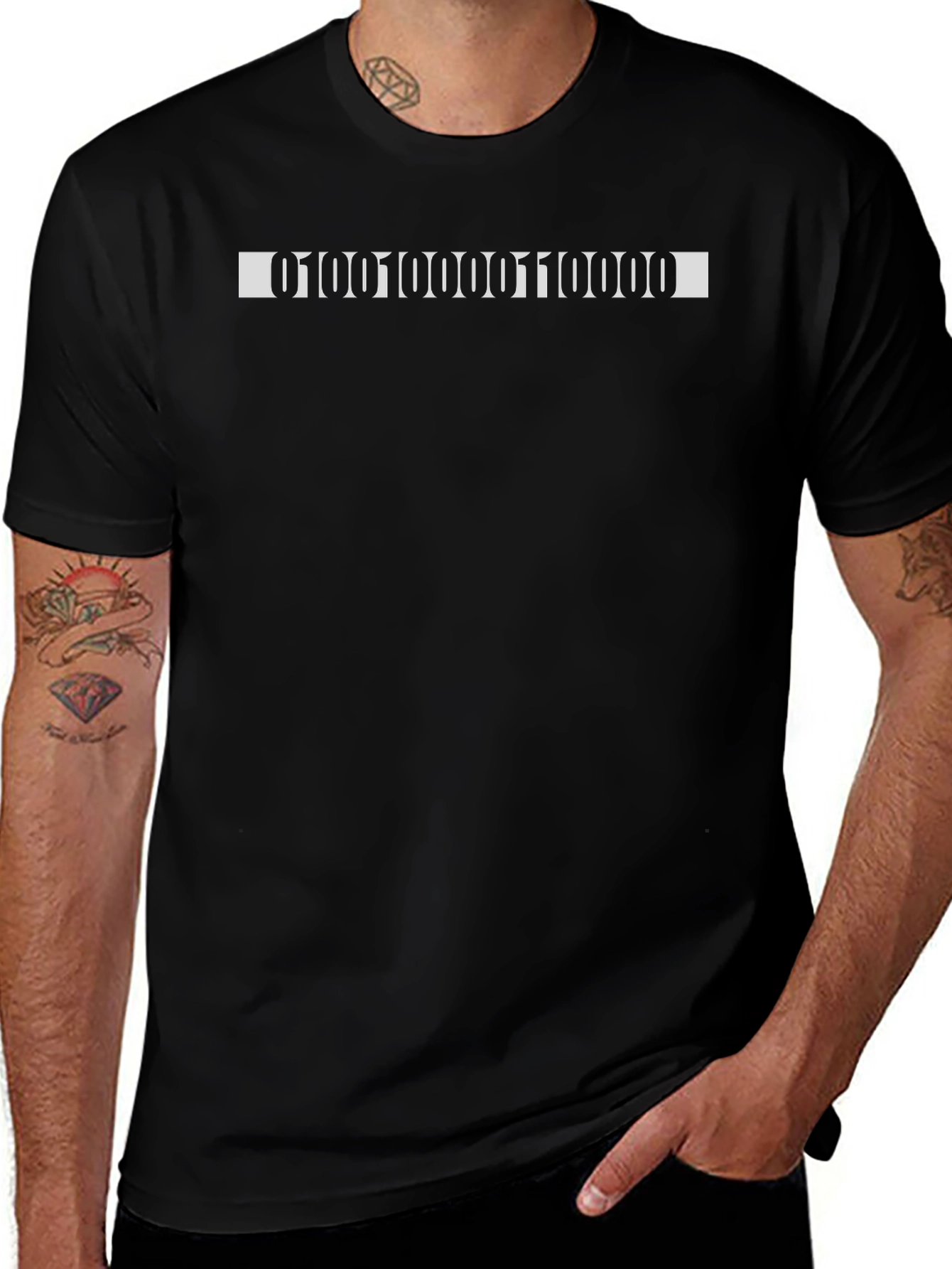 Binary Code Graphic Tee - Black Cotton Casual T-Shirt