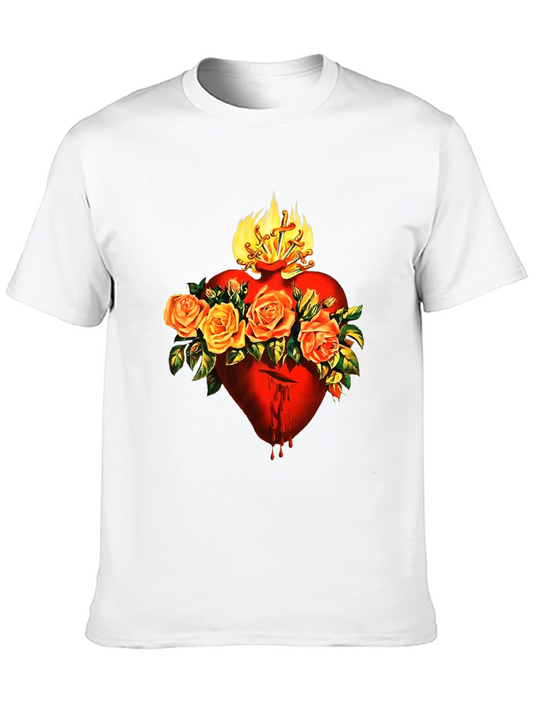 Sacred Heart Rose Graphic Tee - Classic Black Cotton T-Shirt