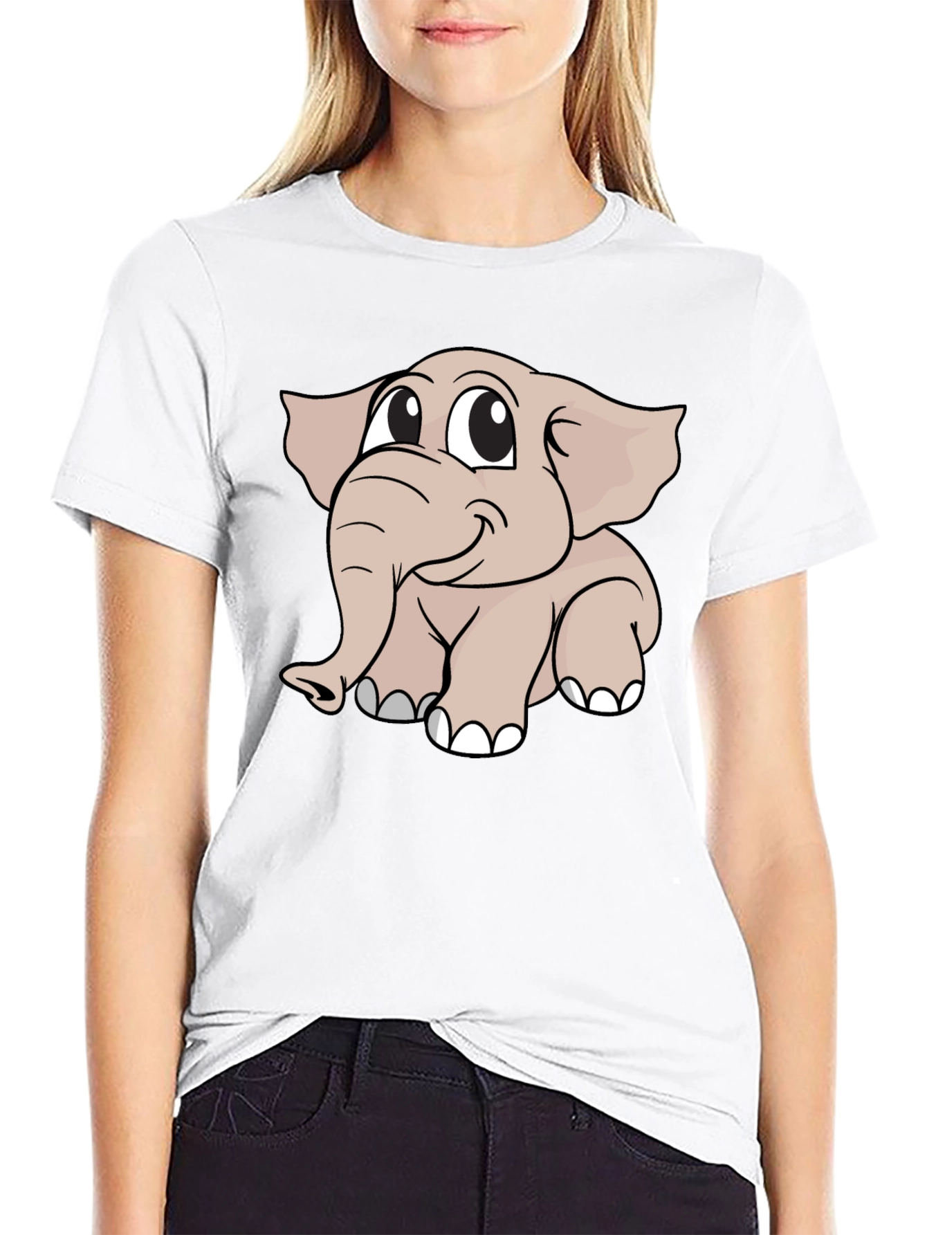 Cute Elephant Graphic T-Shirt - Black