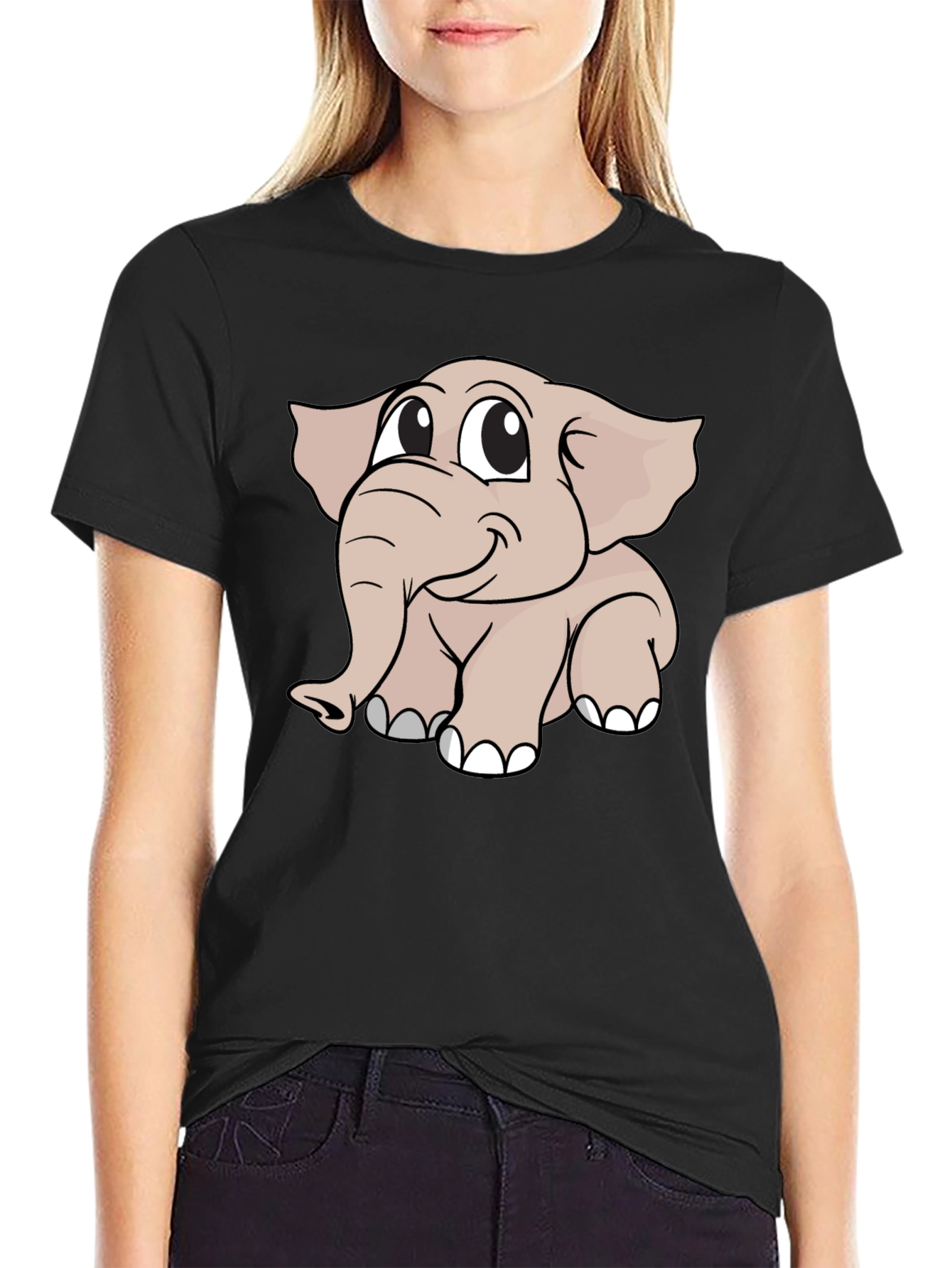 Cute Elephant Graphic T-Shirt - Black