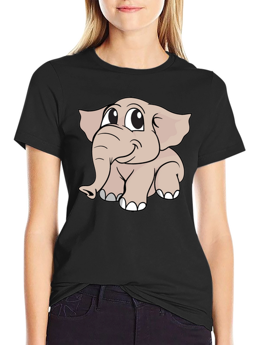 Cute Elephant Graphic T-Shirt - Black