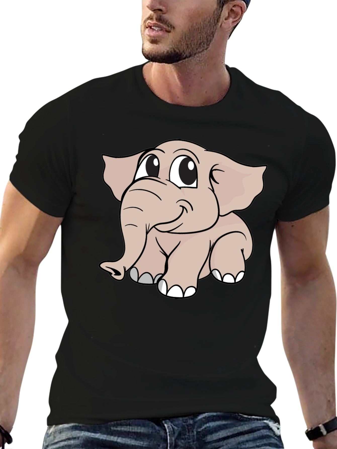 Cute Elephant Graphic T-Shirt - Black