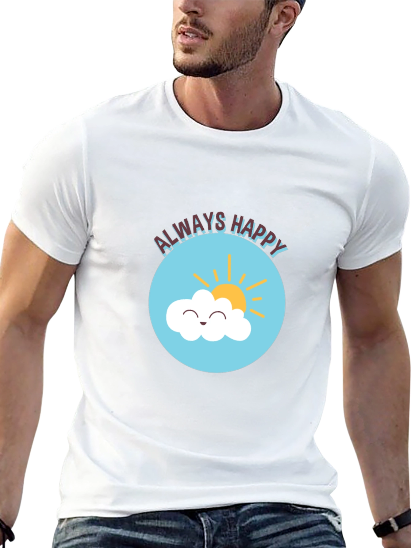 Always Happy Graphic Print Black T-Shirt