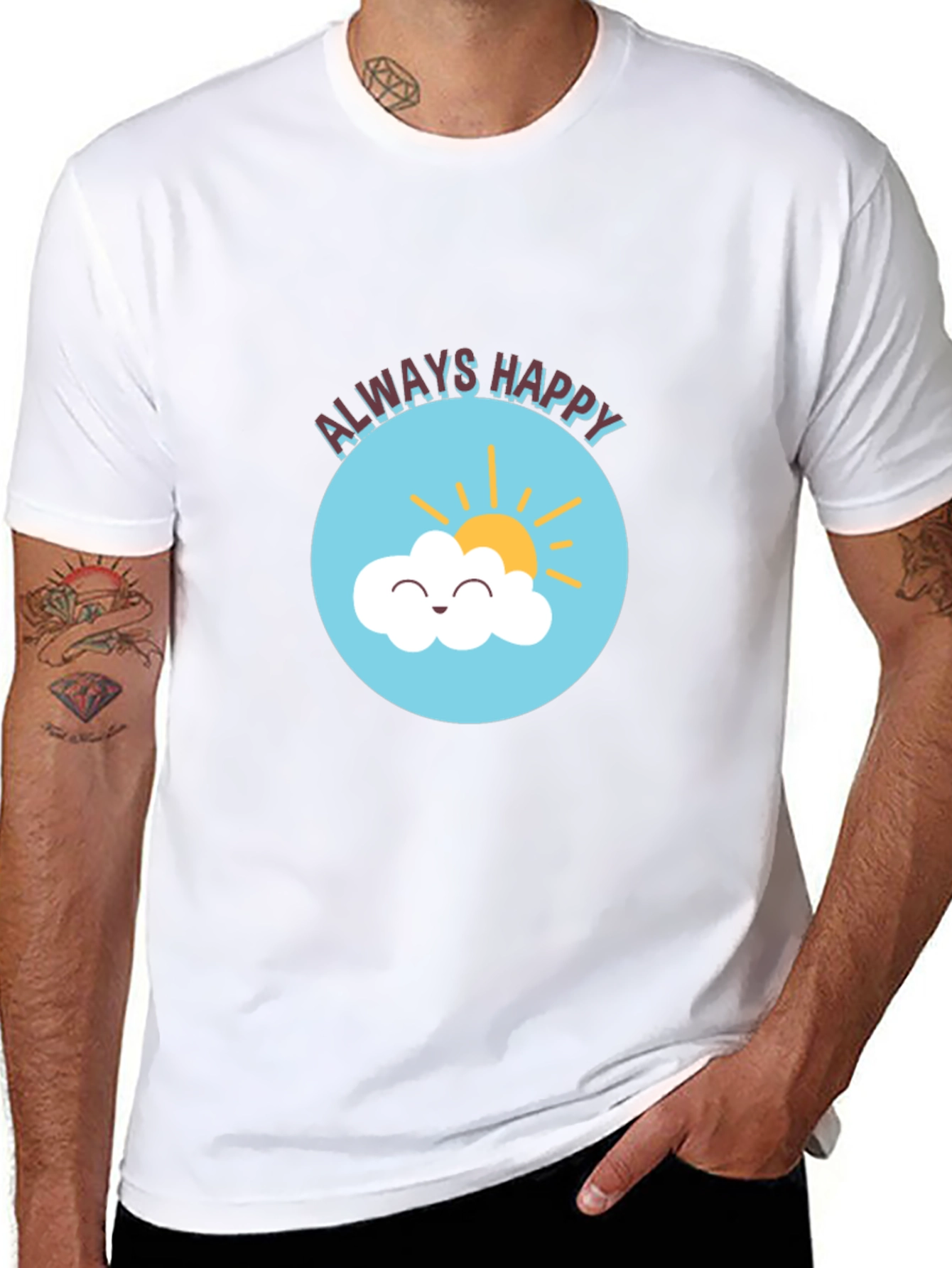 Always Happy Graphic Print Black T-Shirt