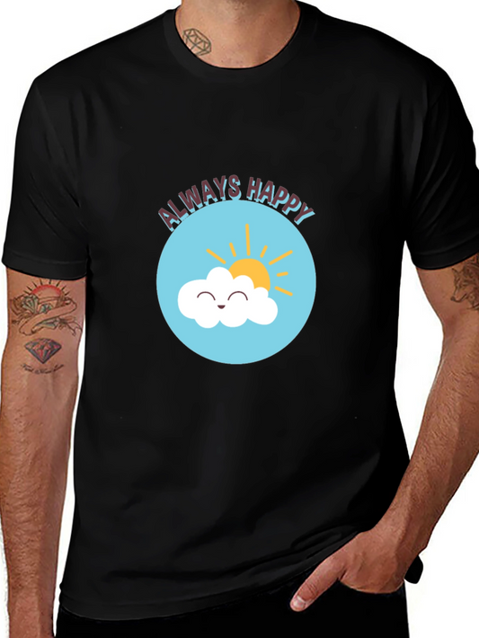 Always Happy Graphic Print Black T-Shirt