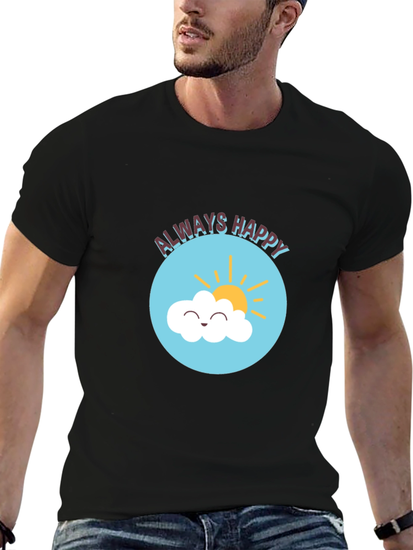 Always Happy Graphic Print Black T-Shirt