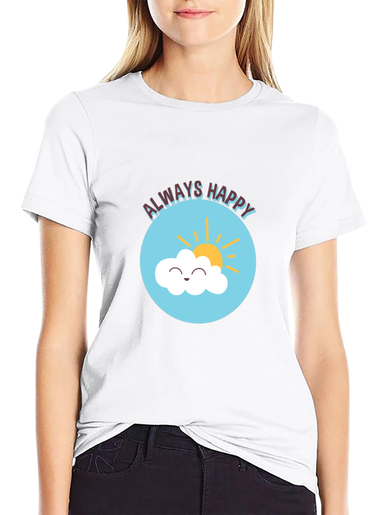 Always Happy Graphic Print Black T-Shirt