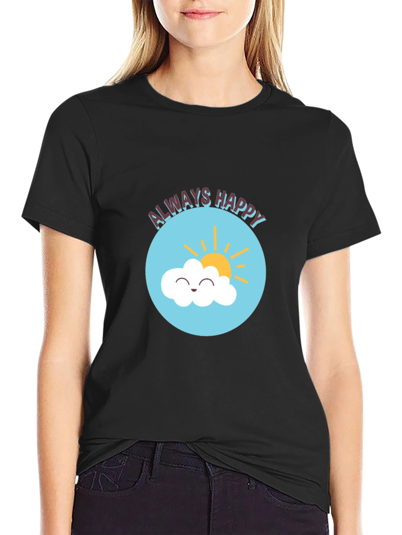 Always Happy Graphic Print Black T-Shirt